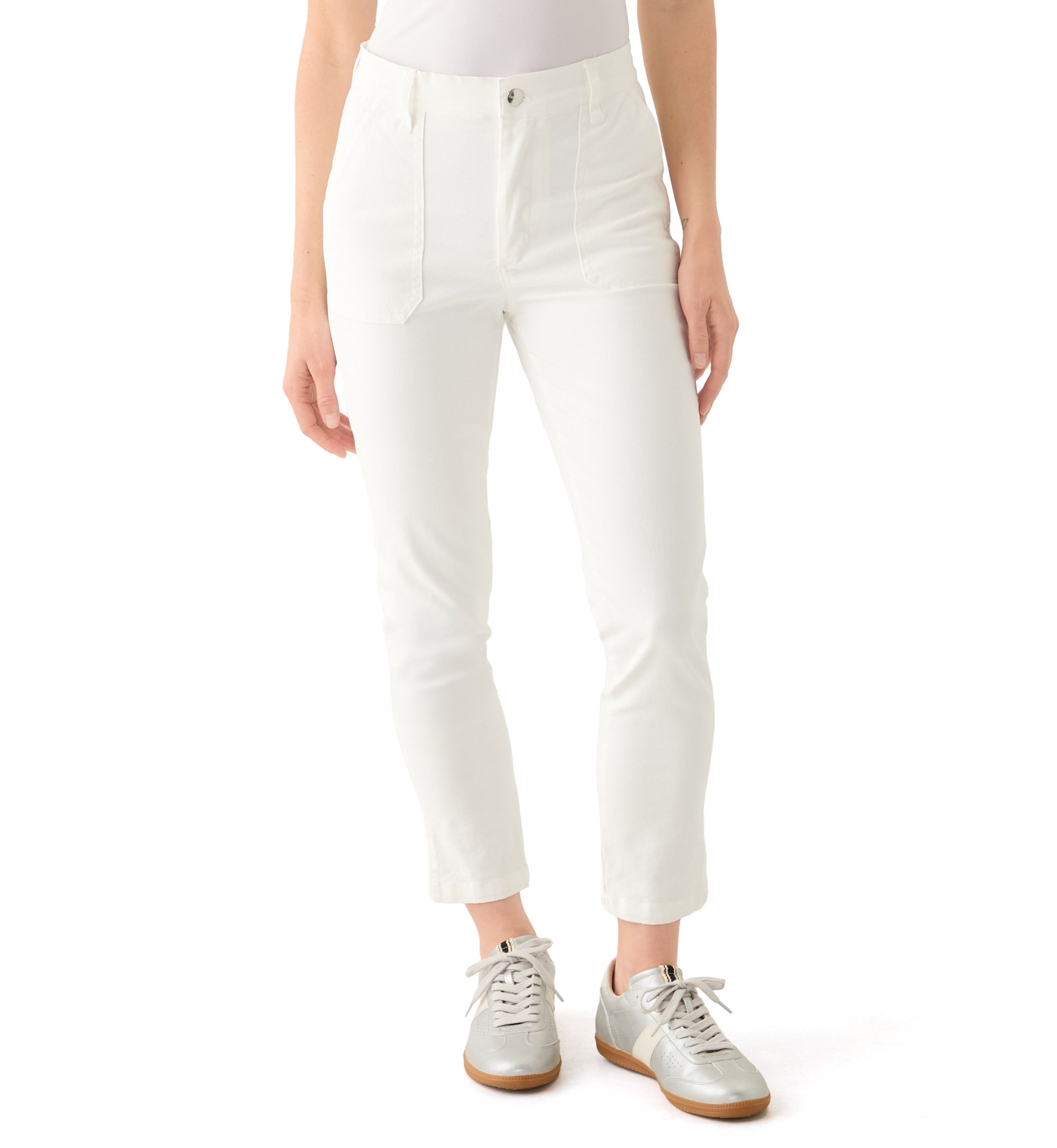 Petite Button Front Utility Ankle Slit Pants 