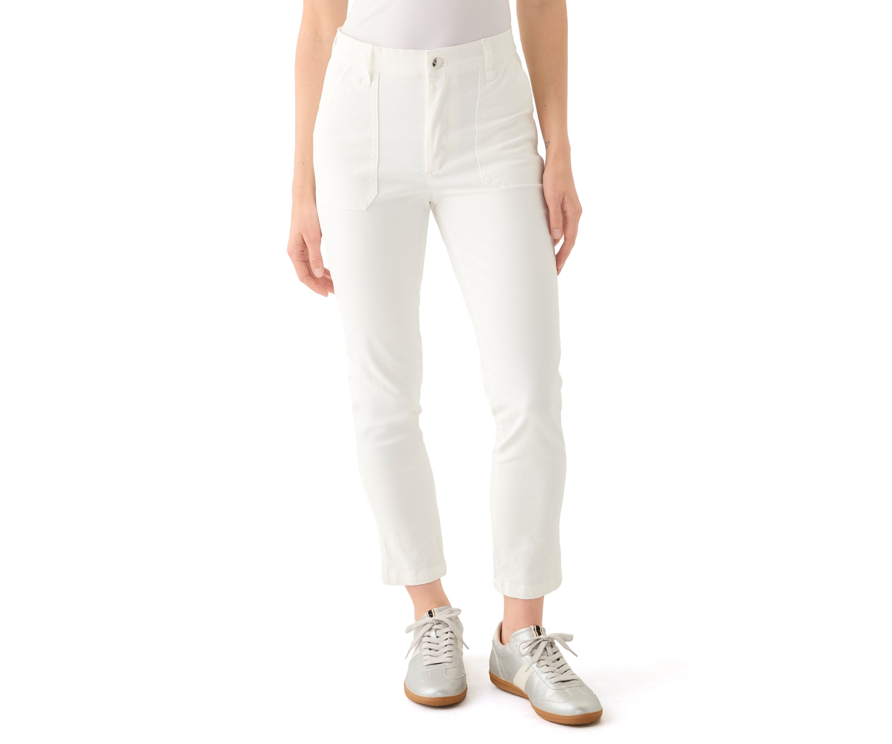 Petite Button Front Utility Ankle Slit Pants 