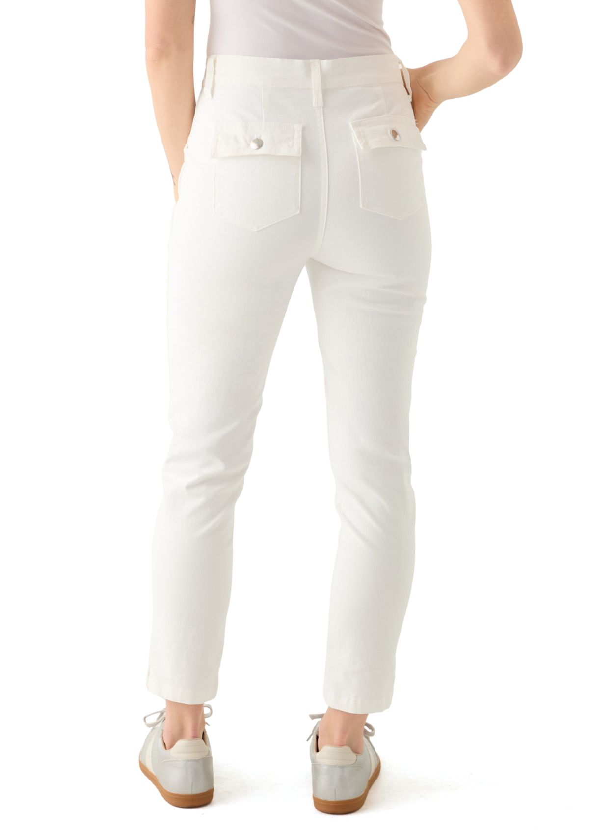 Petite Button Front Utility Ankle Slit Pants 