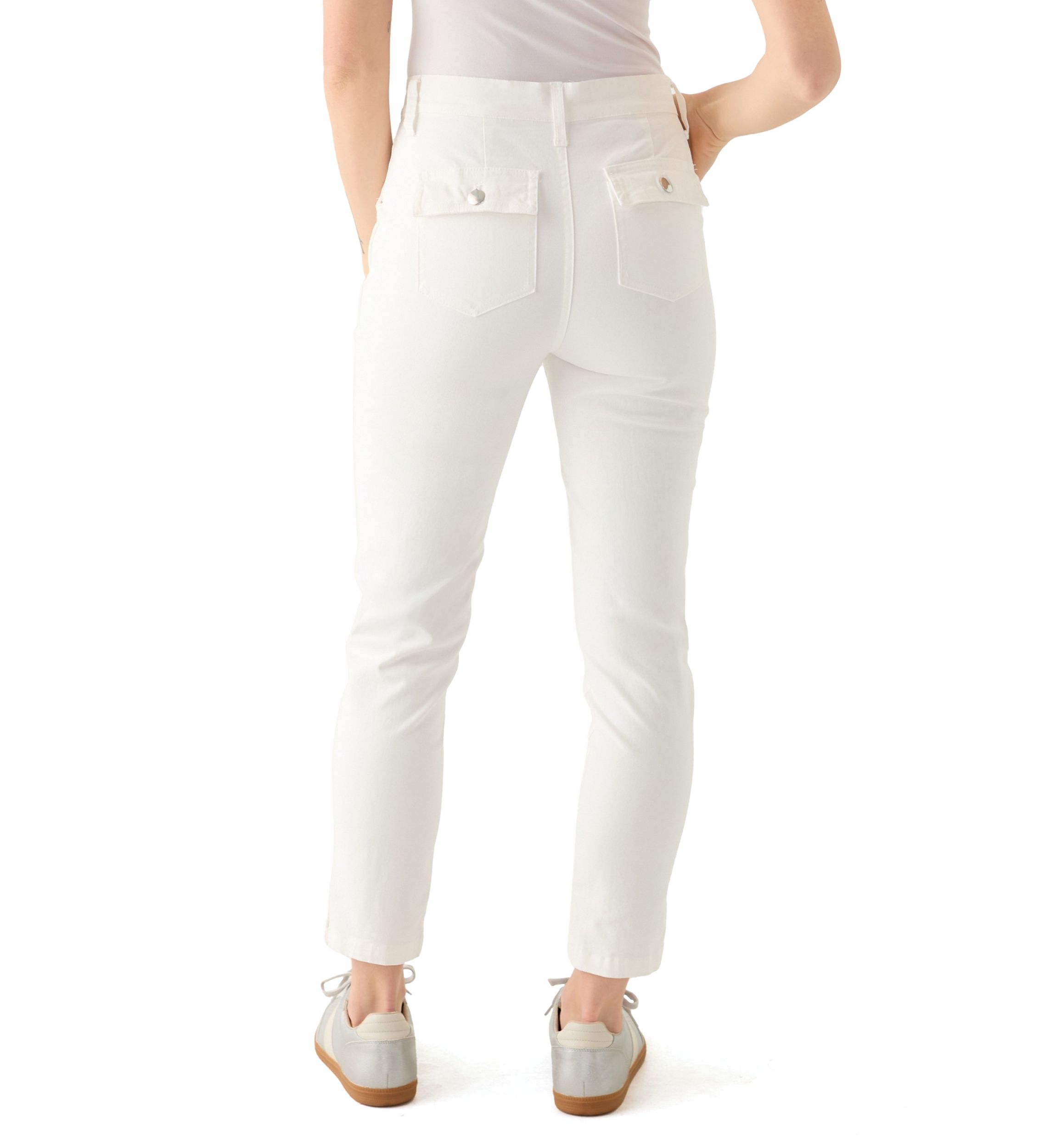 Petite Button Front Utility Ankle Slit Pants 