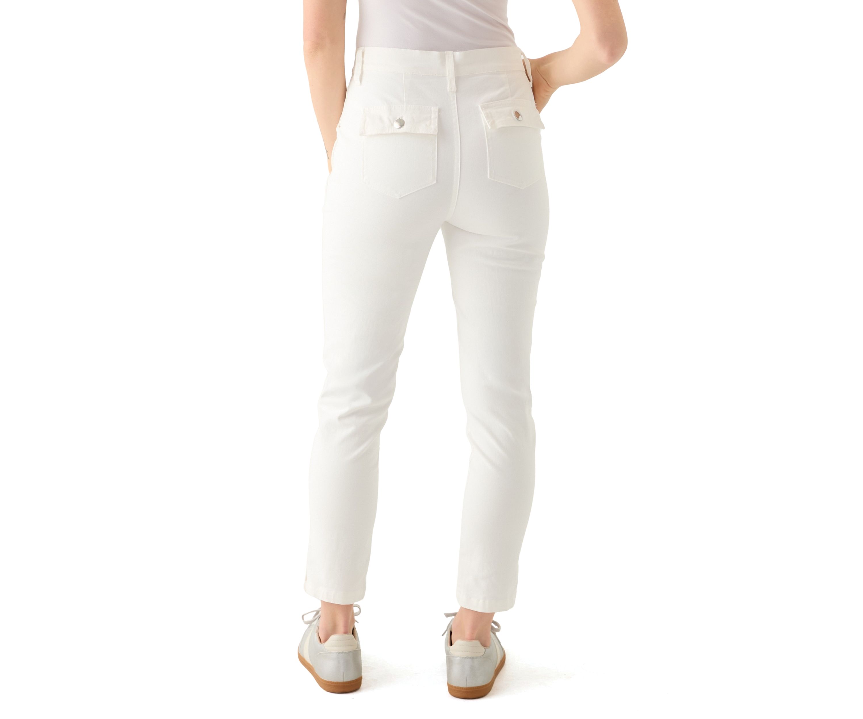 Petite Button Front Utility Ankle Slit Pants 