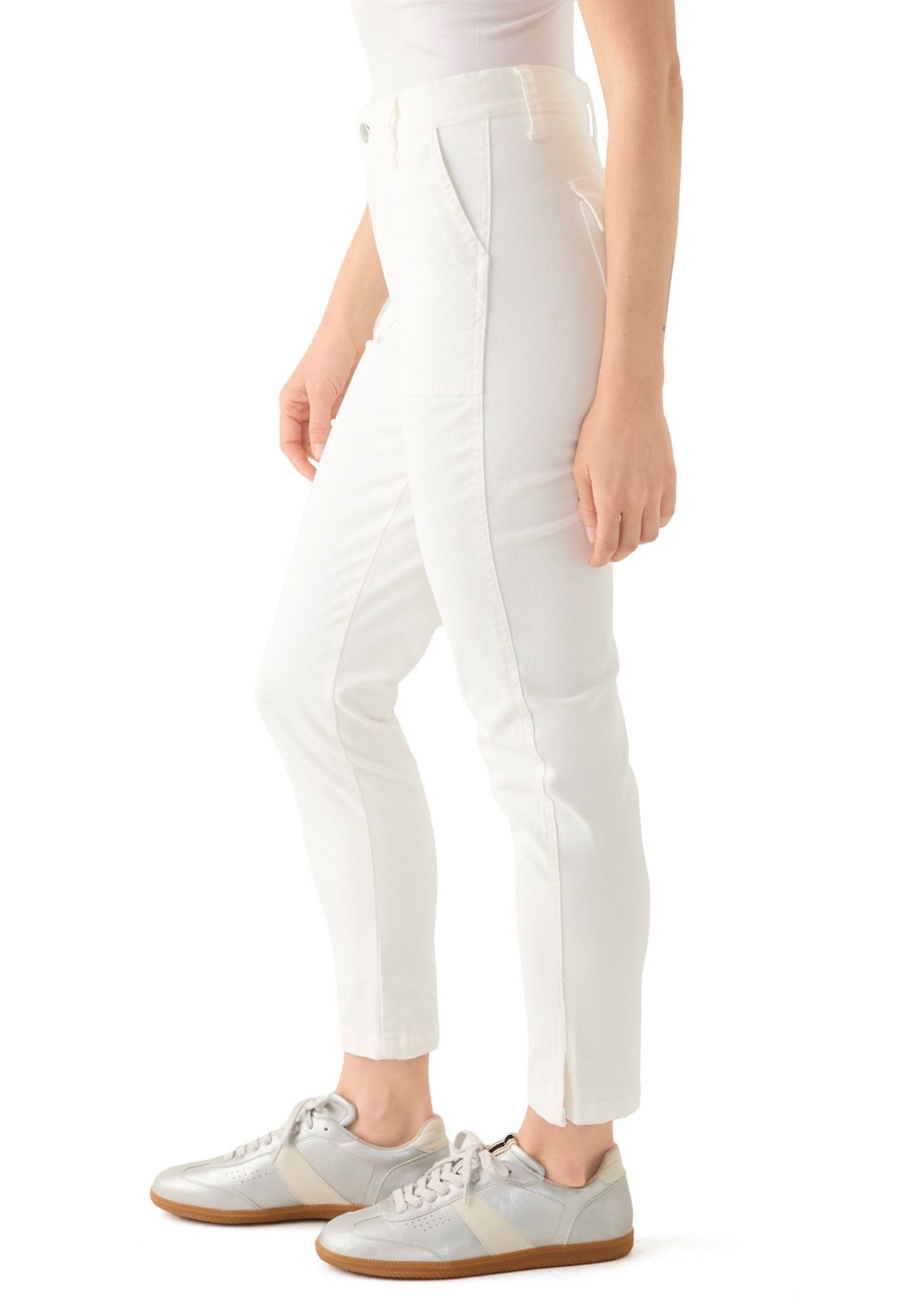 Petite Button Front Utility Ankle Slit Pants 