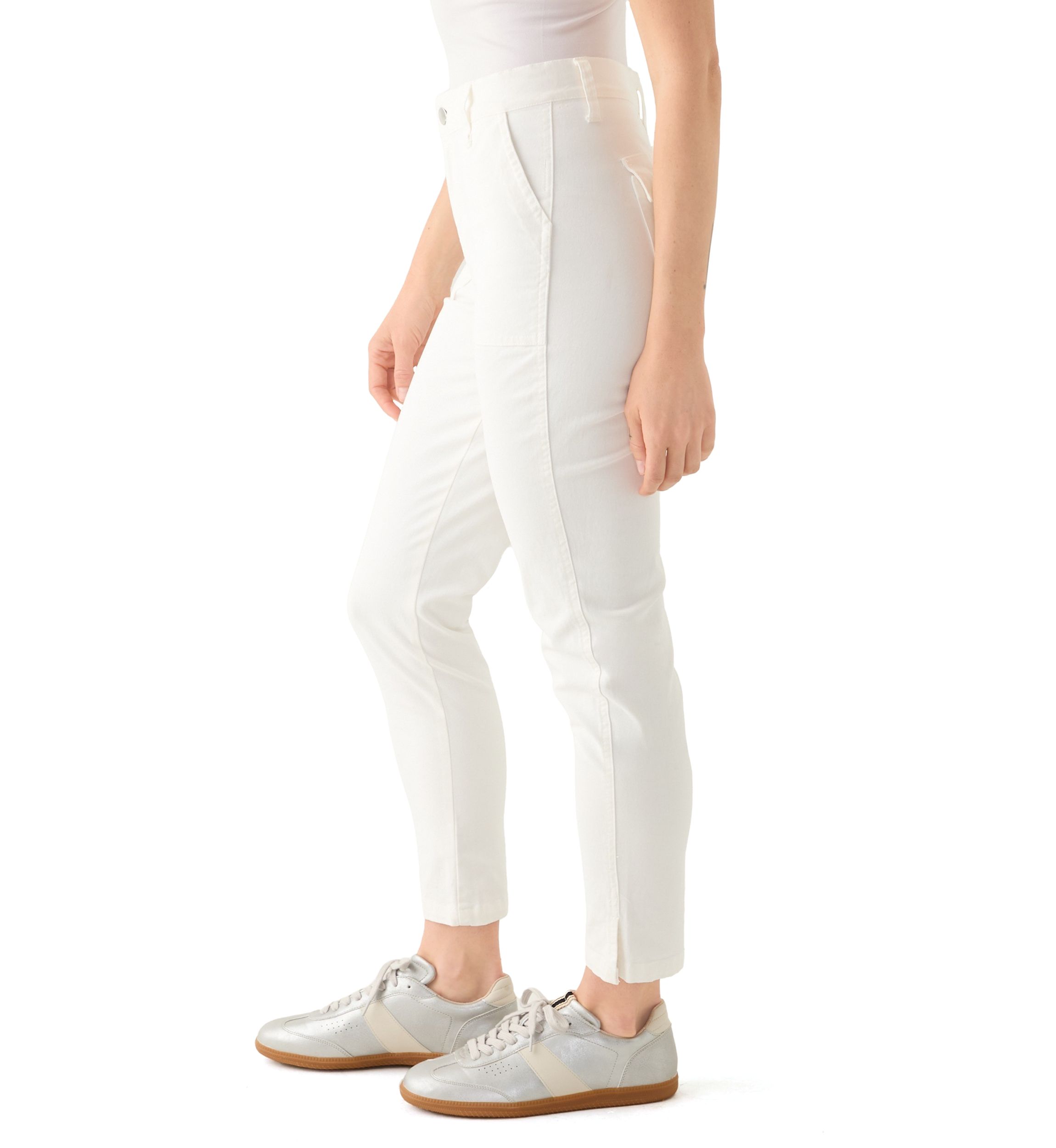 Petite Button Front Utility Ankle Slit Pants 
