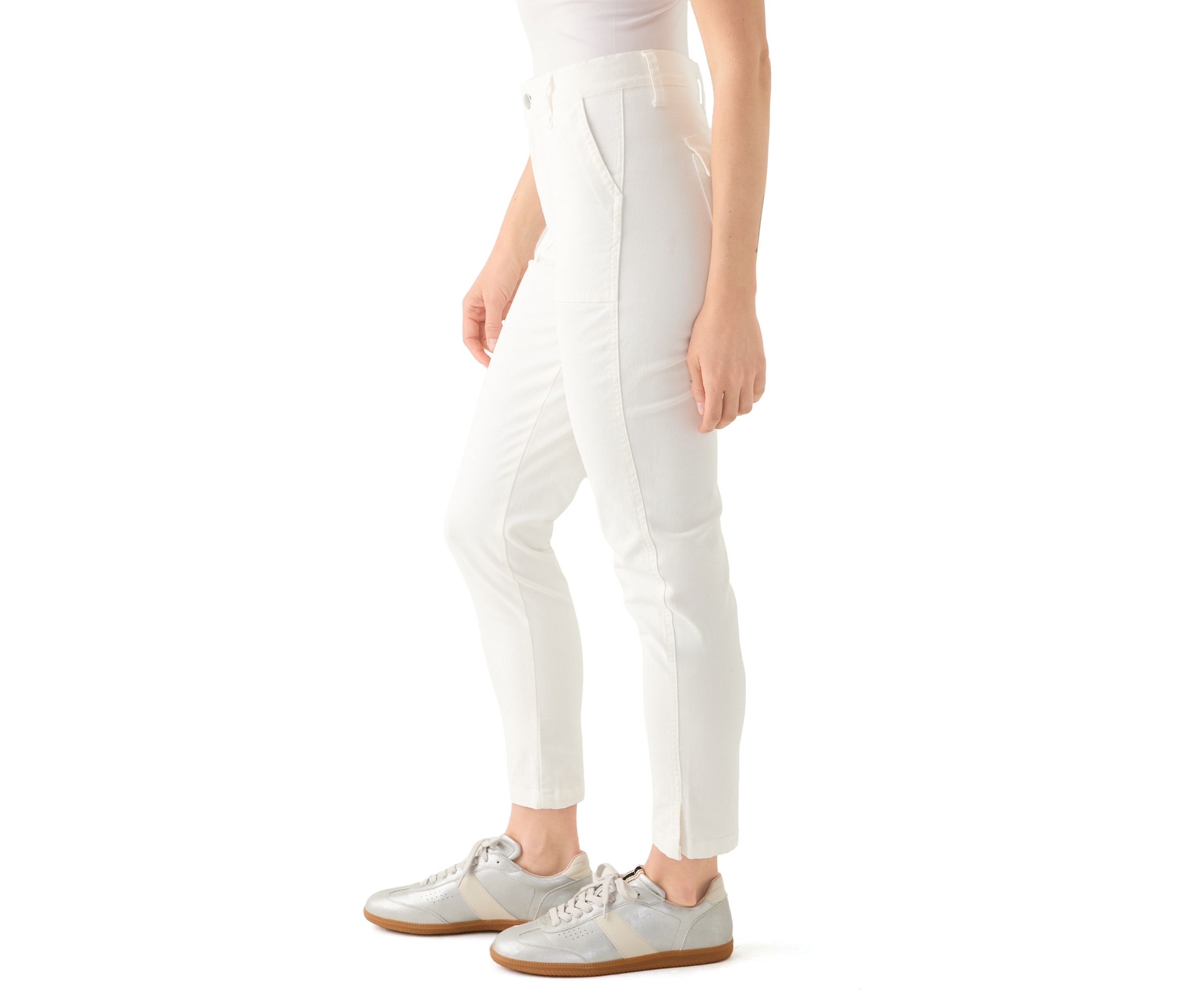 Petite Button Front Utility Ankle Slit Pants 