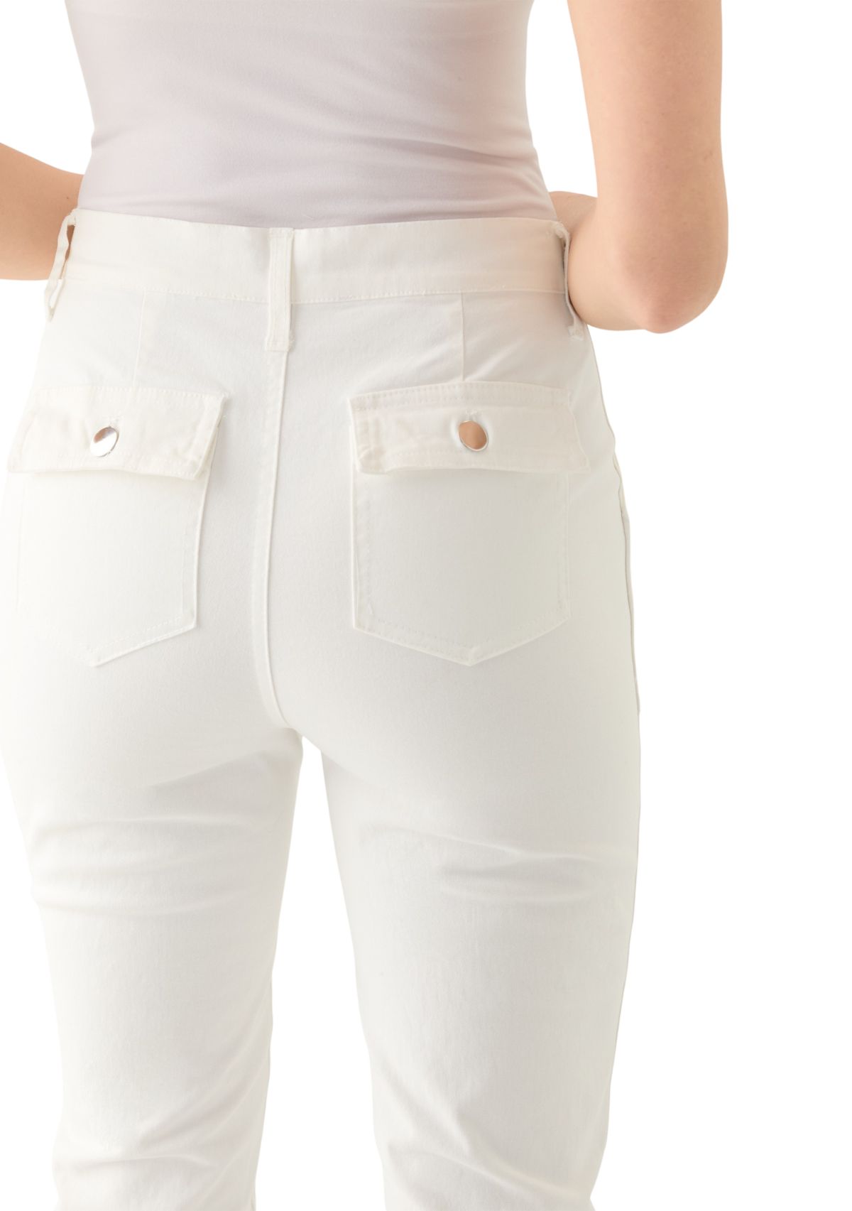 Petite Button Front Utility Ankle Slit Pants 