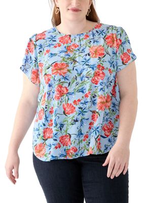PHILOSOPHY BY REPUBLIC Women's Plus Size Short Sleeve Button Back Woven Blouse
