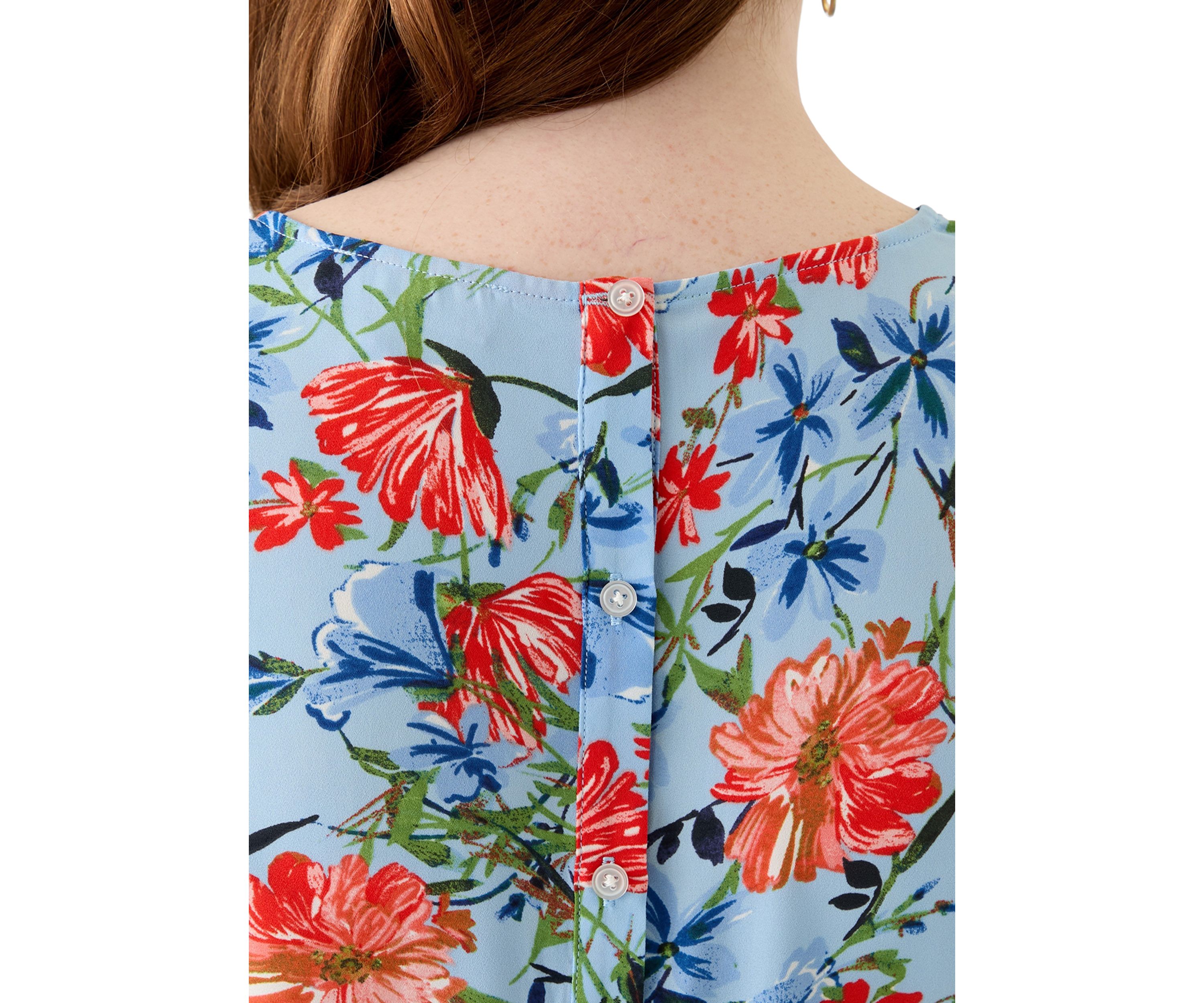 Plus Size Short Sleeve Button Back Woven Blouse
