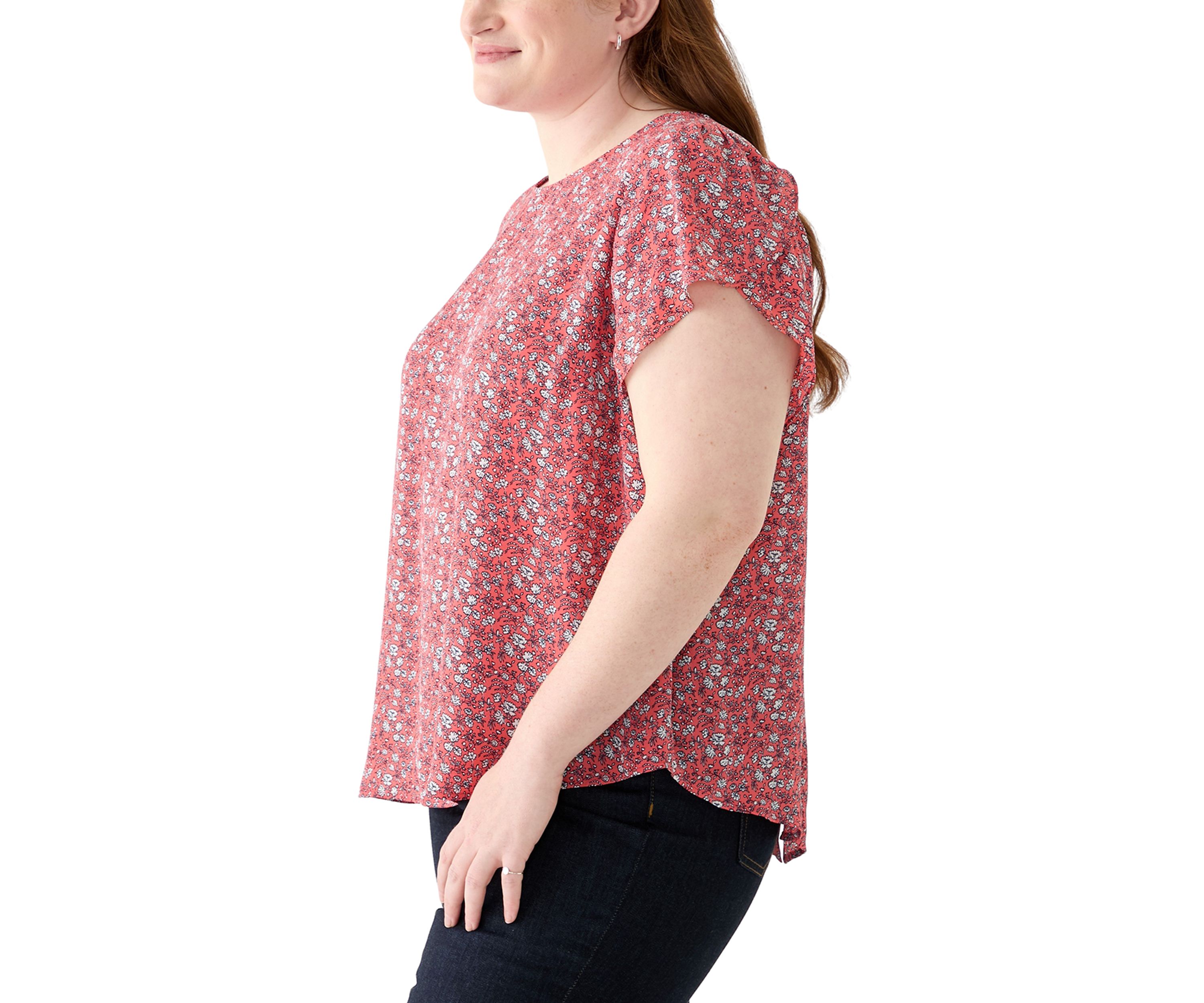 Plus Size Short Sleeve Button Back Woven Blouse