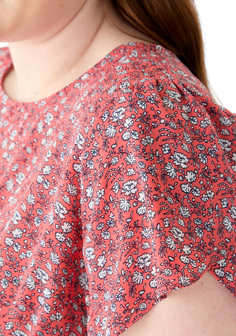 Plus Size Short Sleeve Button Back Woven Blouse