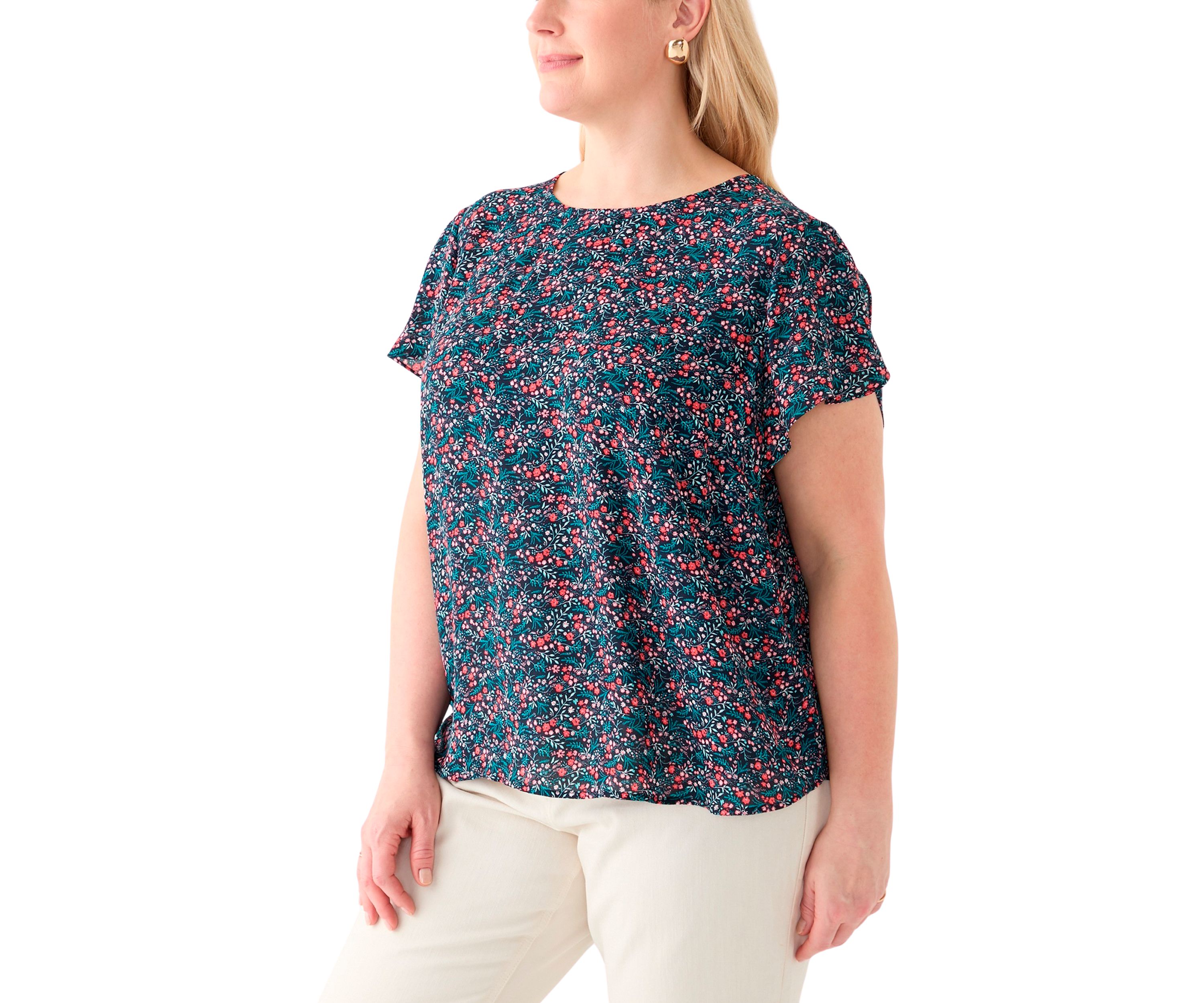 Plus Size Short Sleeve Button Back Woven Blouse 