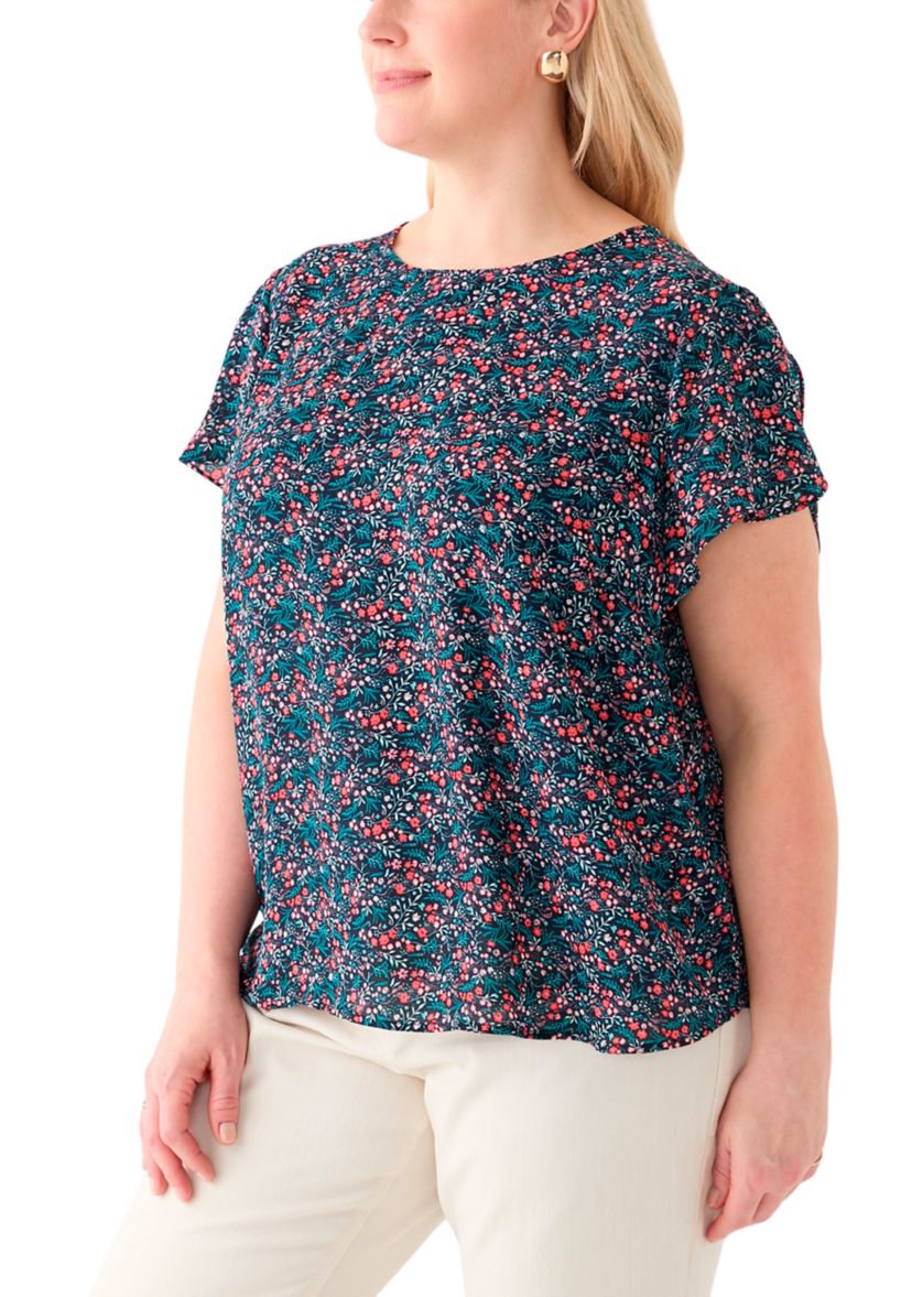 Plus Size Short Sleeve Button Back Woven Blouse 
