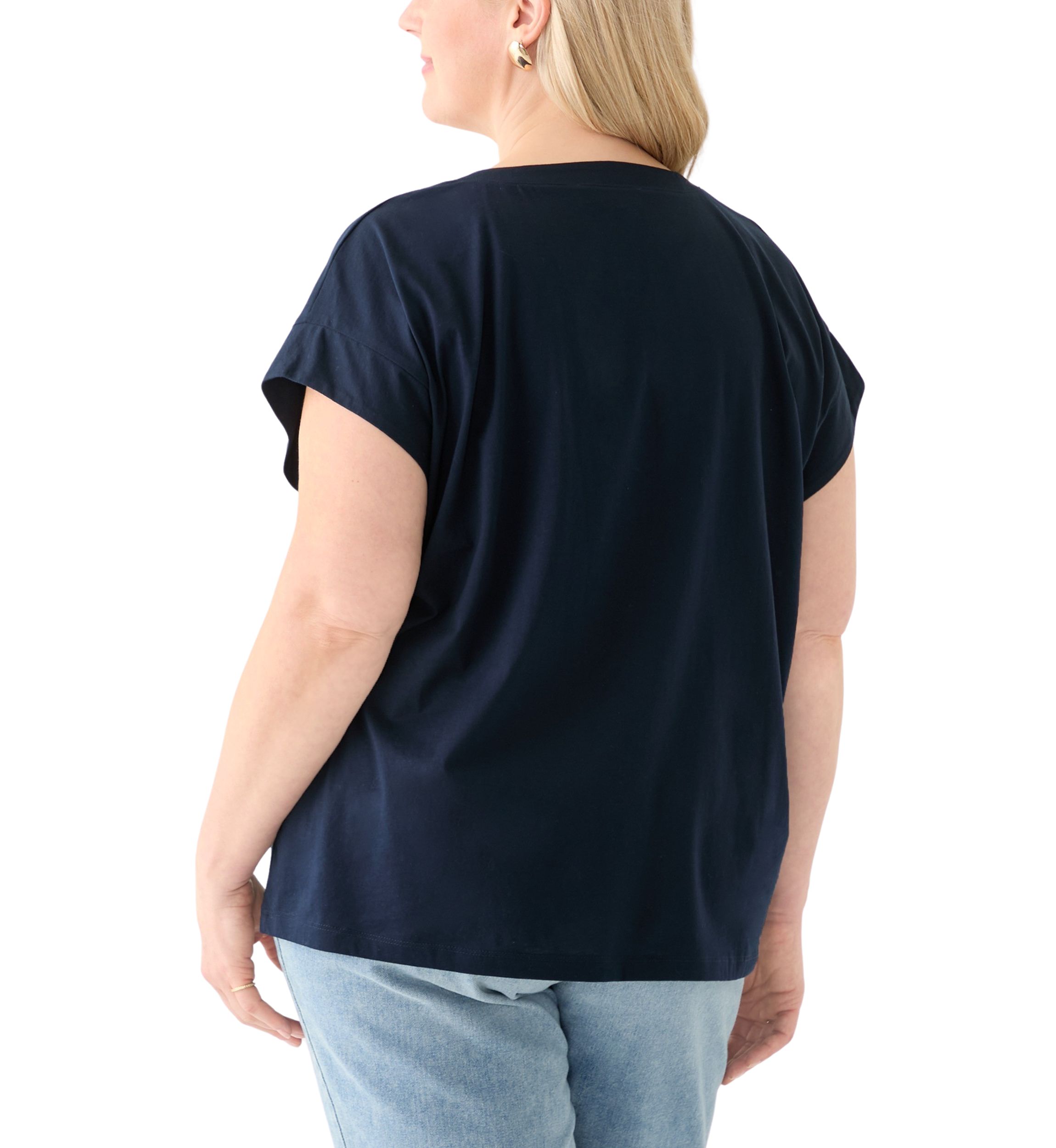 Plus Size Extended Shoulder V-Neck T-Shirt =