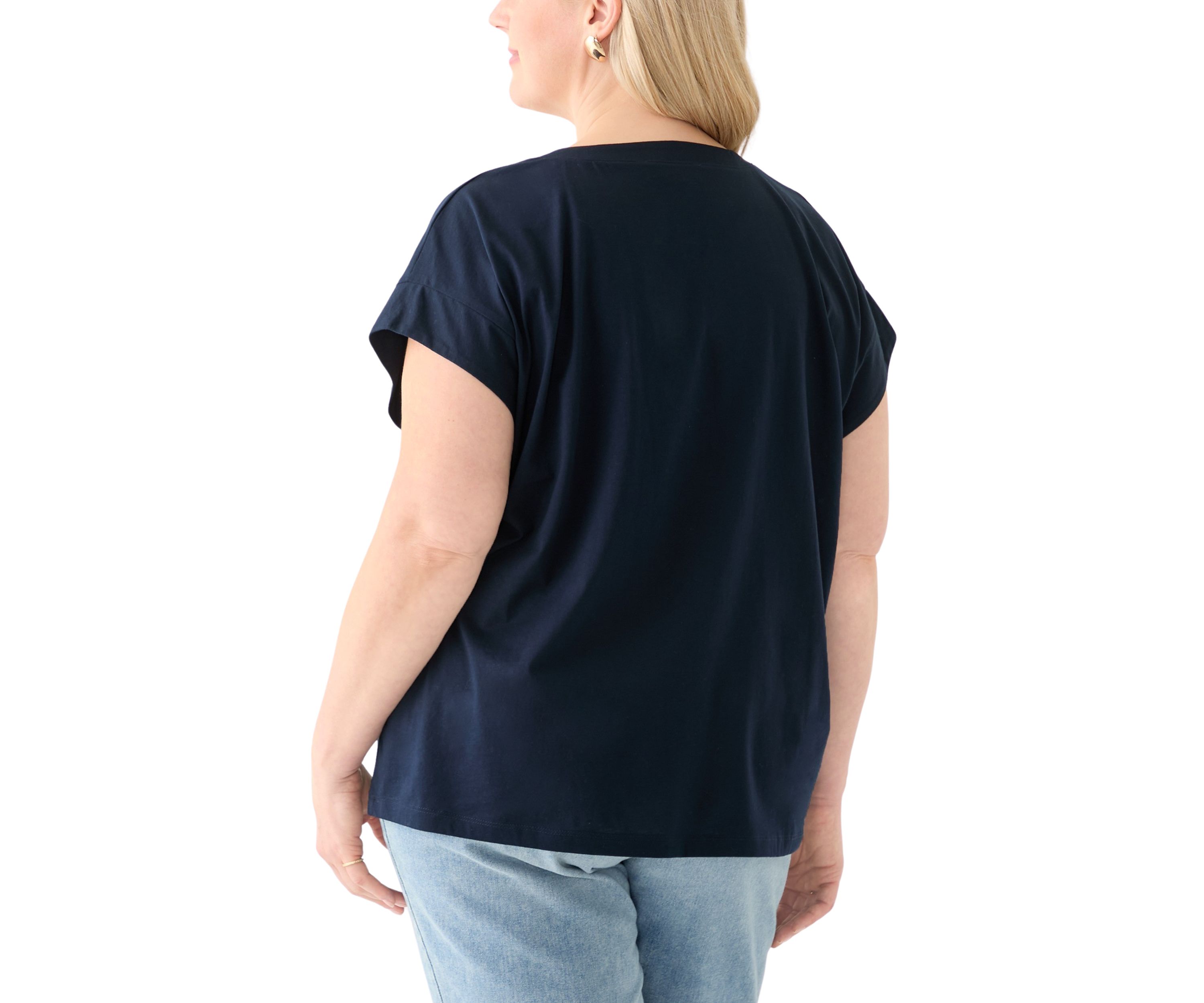 Plus Size Extended Shoulder V-Neck T-Shirt =