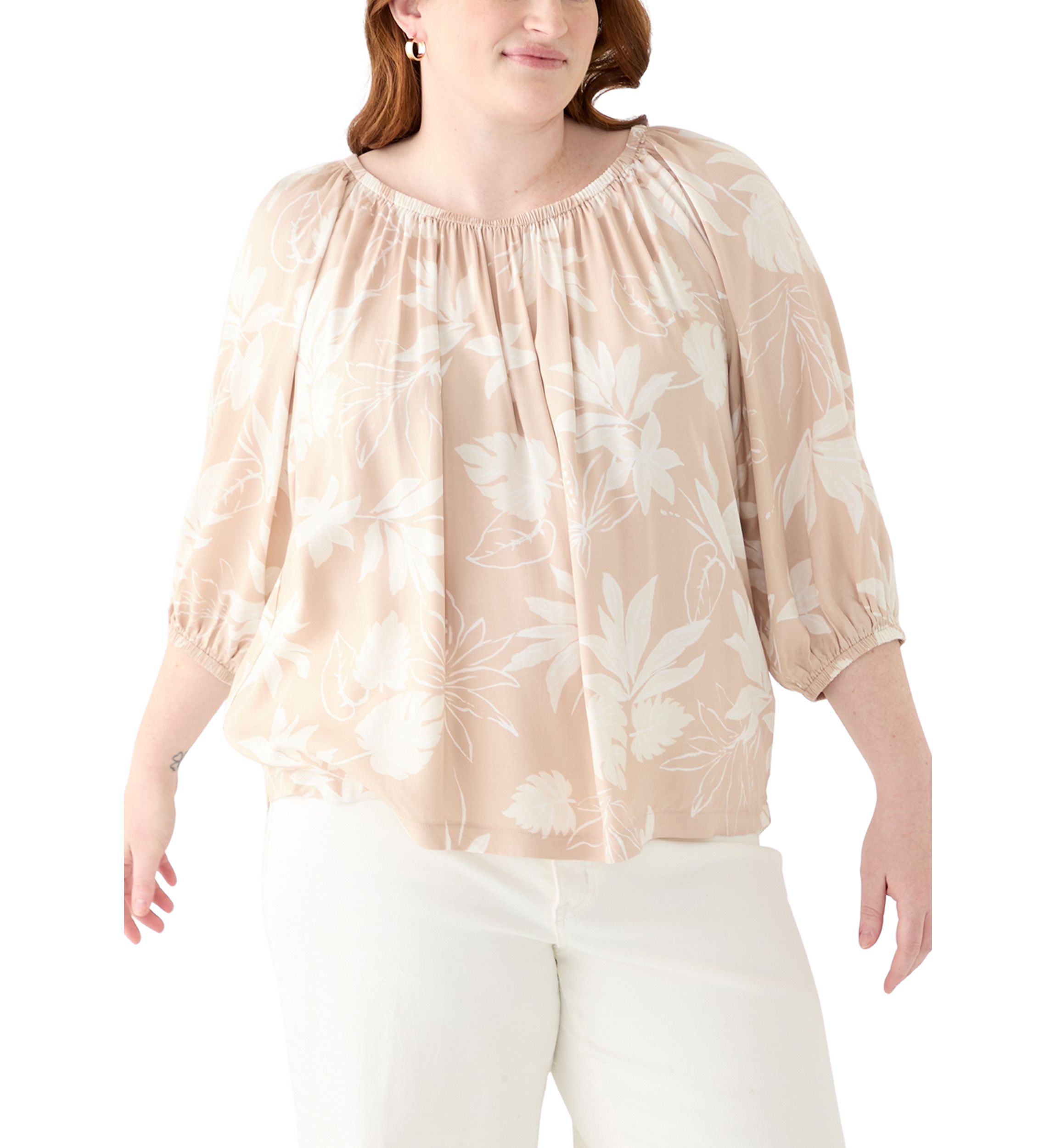 Plus Size 3/4 Sleeve Woven Blouse