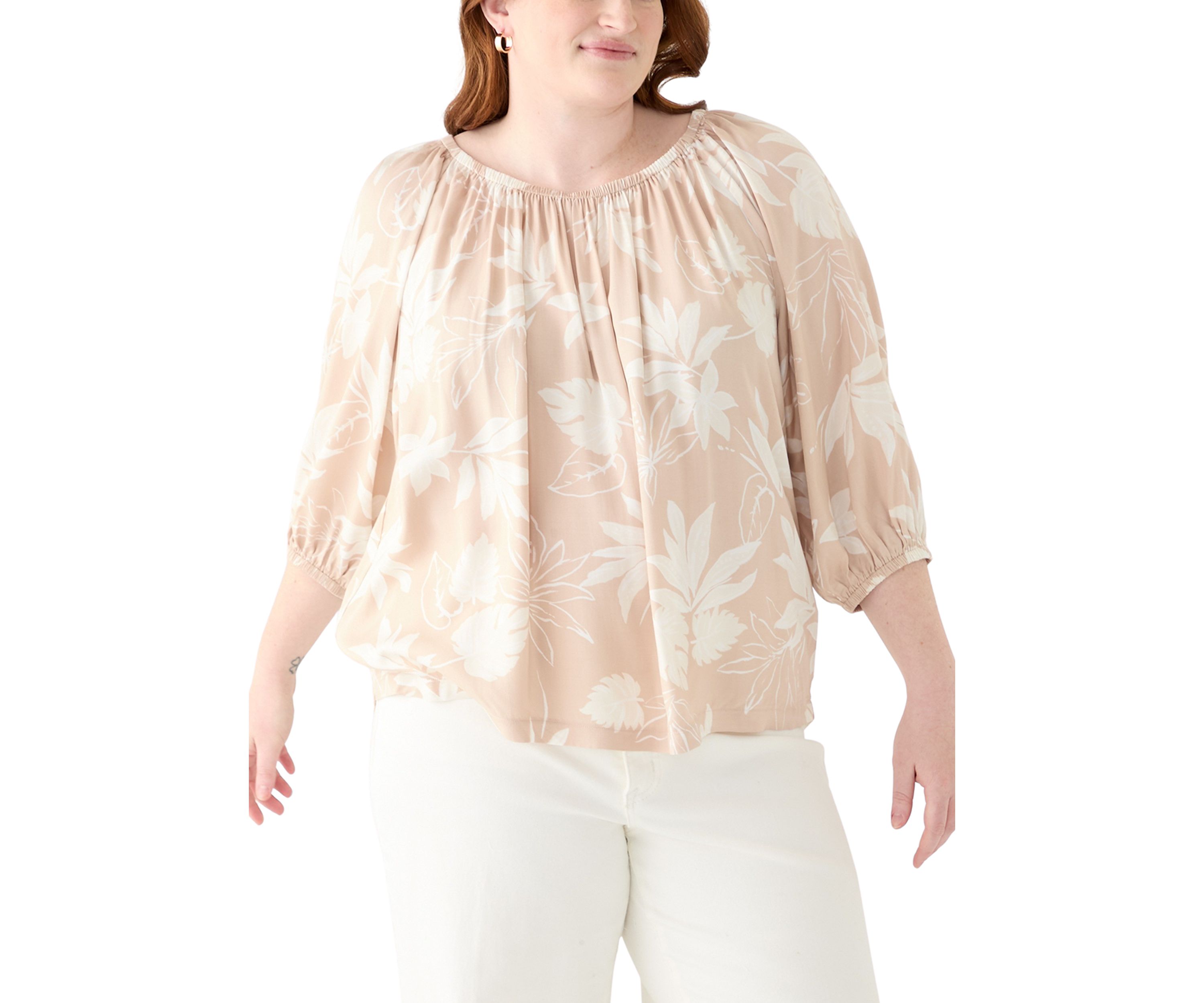 Plus Size 3/4 Sleeve Woven Blouse