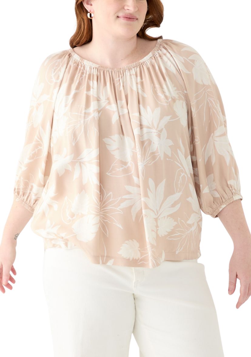 Plus Size 3/4 Sleeve Woven Blouse