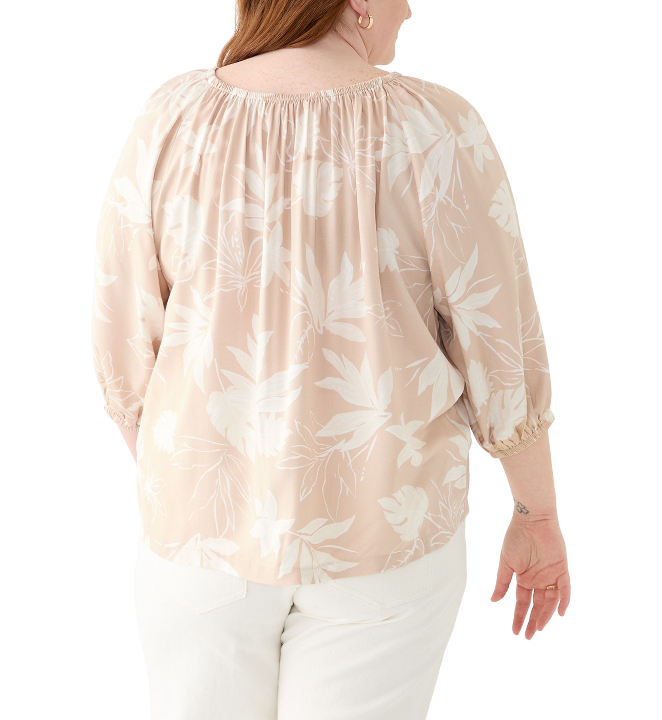 Plus Size 3/4 Sleeve Woven Blouse