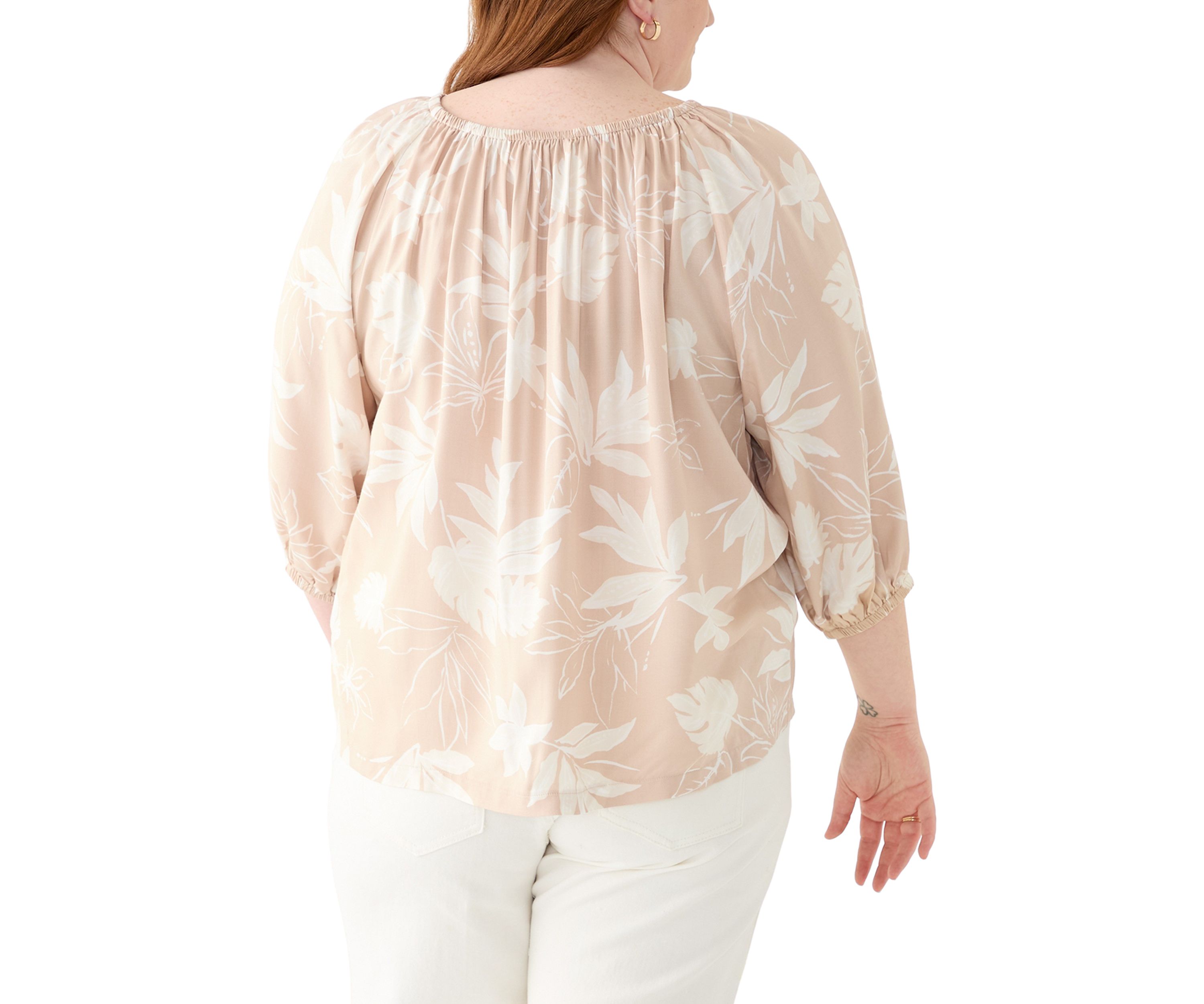 Plus Size 3/4 Sleeve Woven Blouse