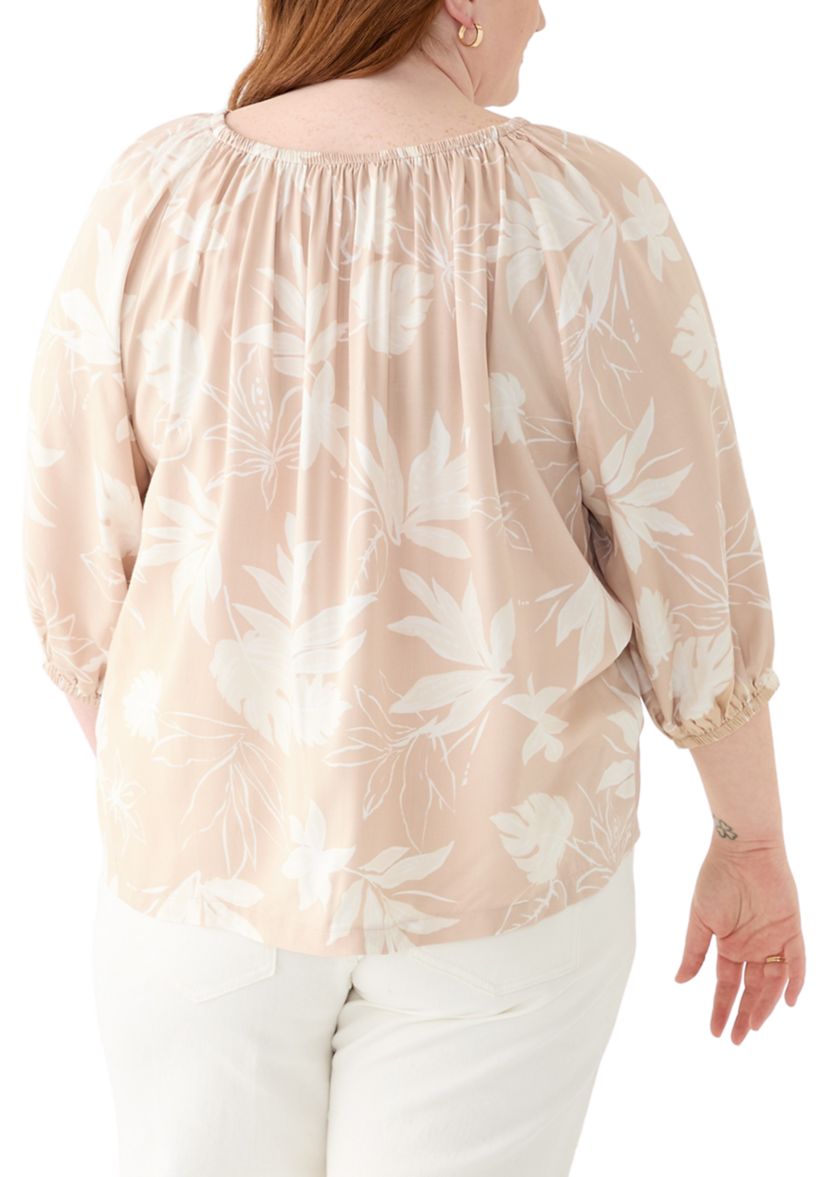 Plus Size 3/4 Sleeve Woven Blouse