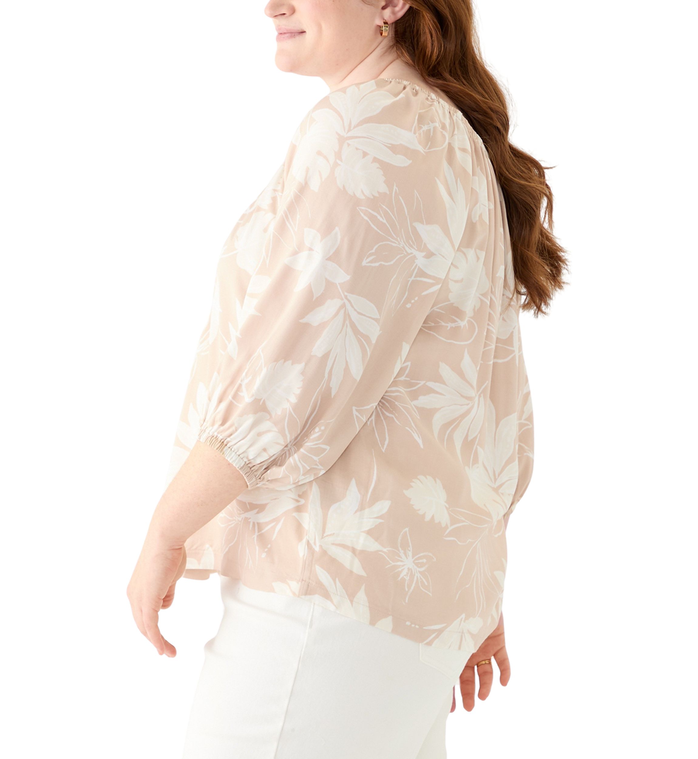 Plus Size 3/4 Sleeve Woven Blouse