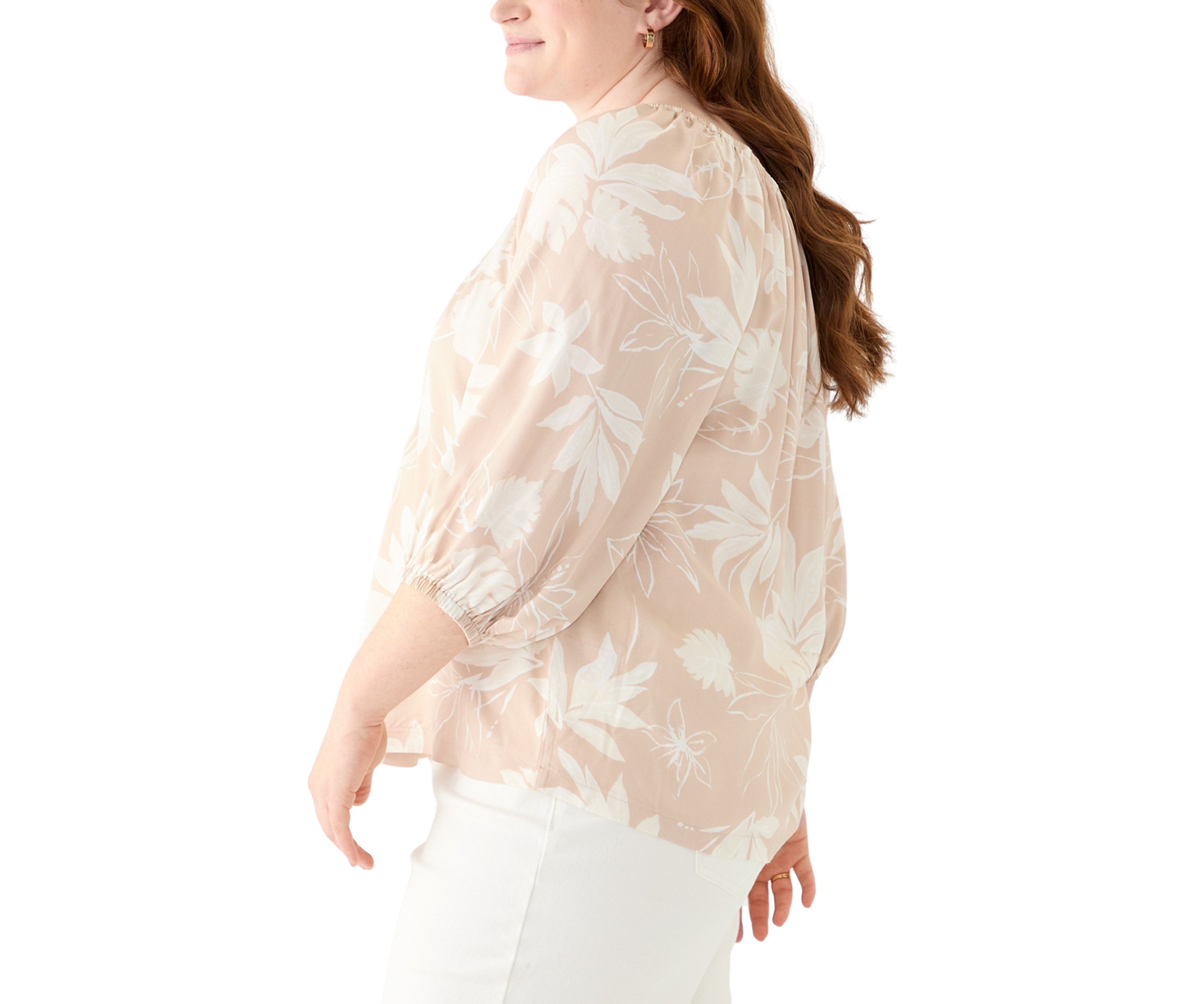 Plus Size 3/4 Sleeve Woven Blouse