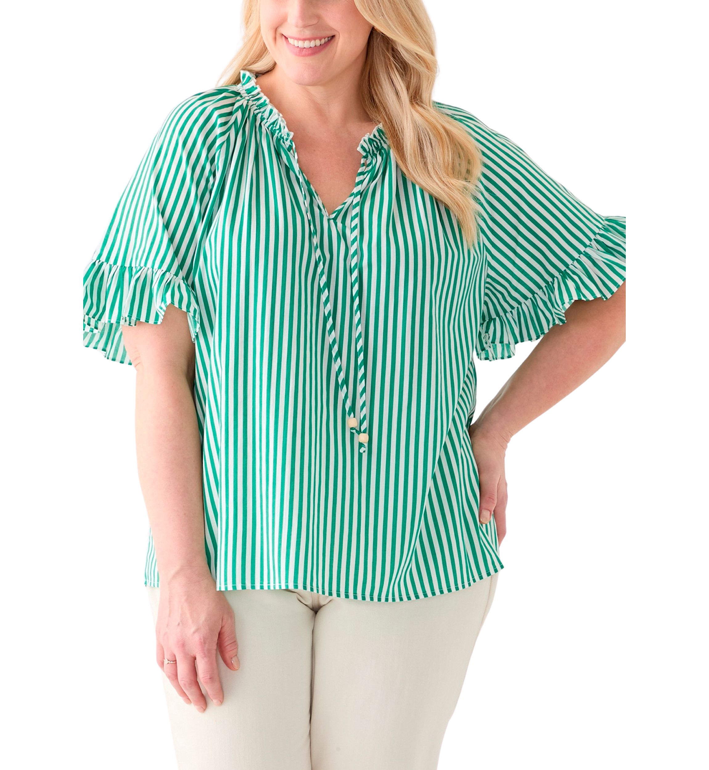 Plus Size Short Raglan Sleeve Peasant Woven Blouse