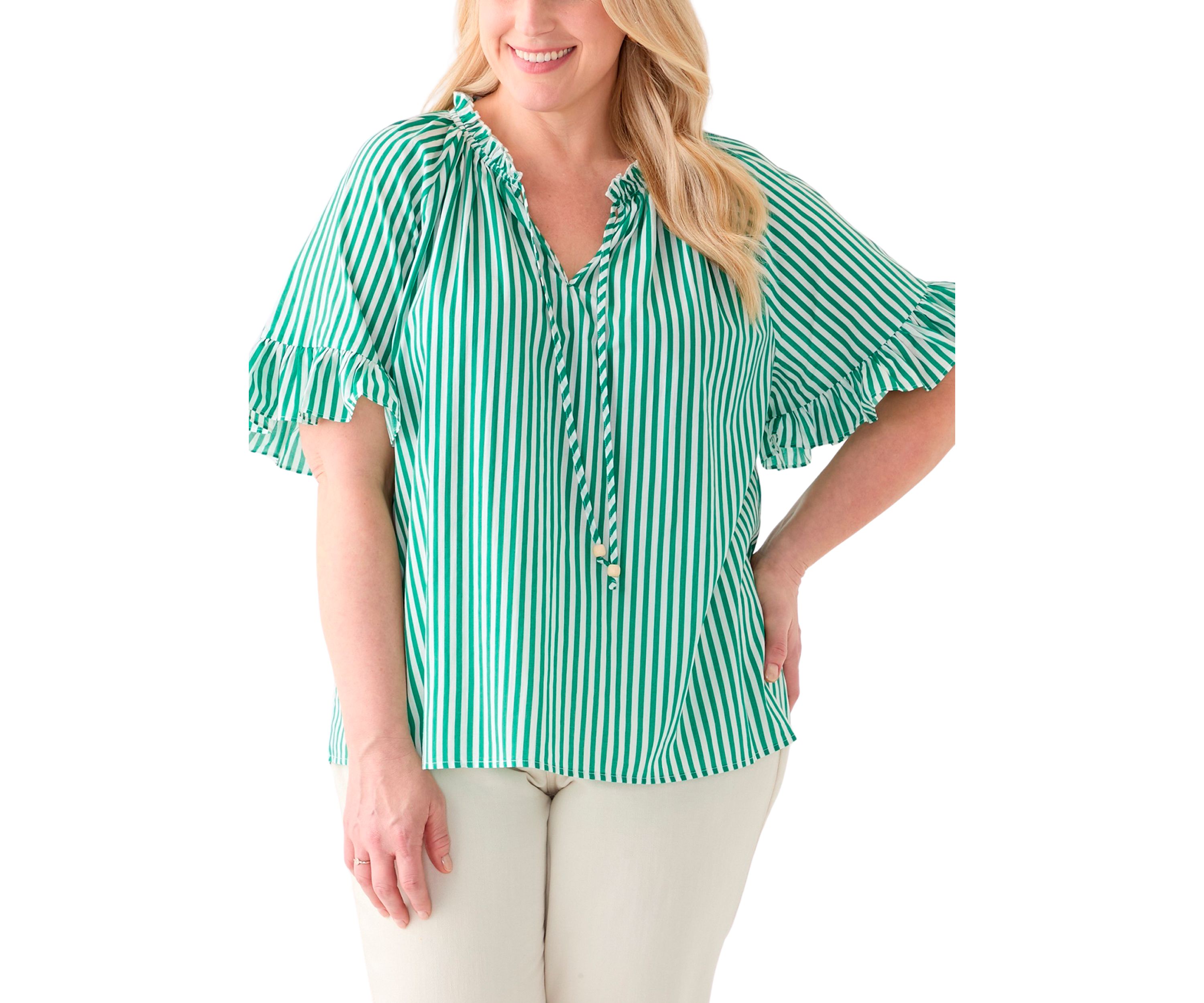 Plus Size Short Raglan Sleeve Peasant Woven Blouse