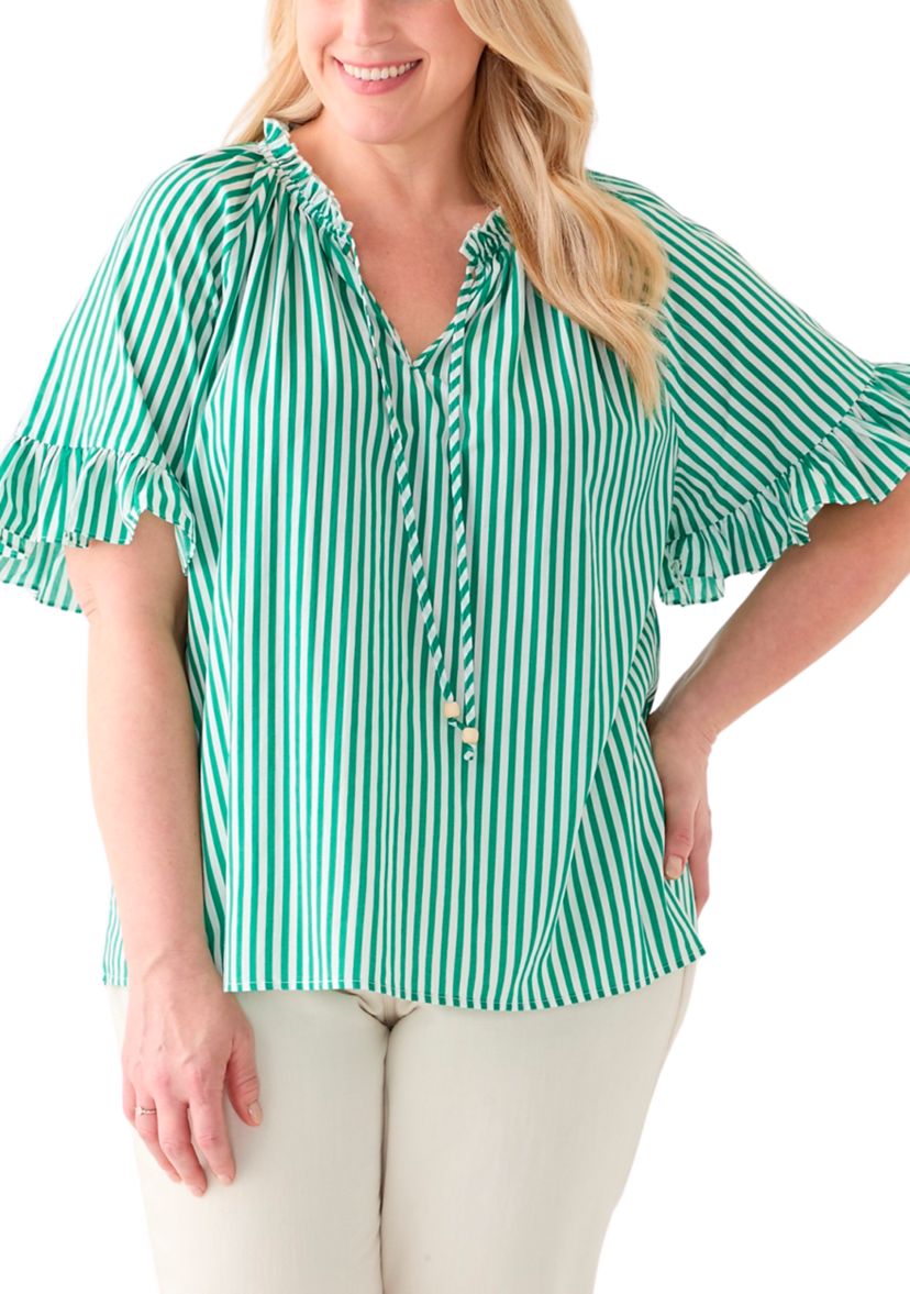 Plus Size Short Raglan Sleeve Peasant Woven Blouse