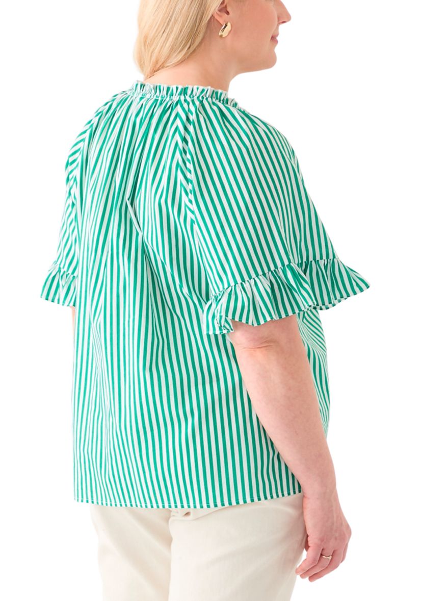 Plus Size Short Raglan Sleeve Peasant Woven Blouse