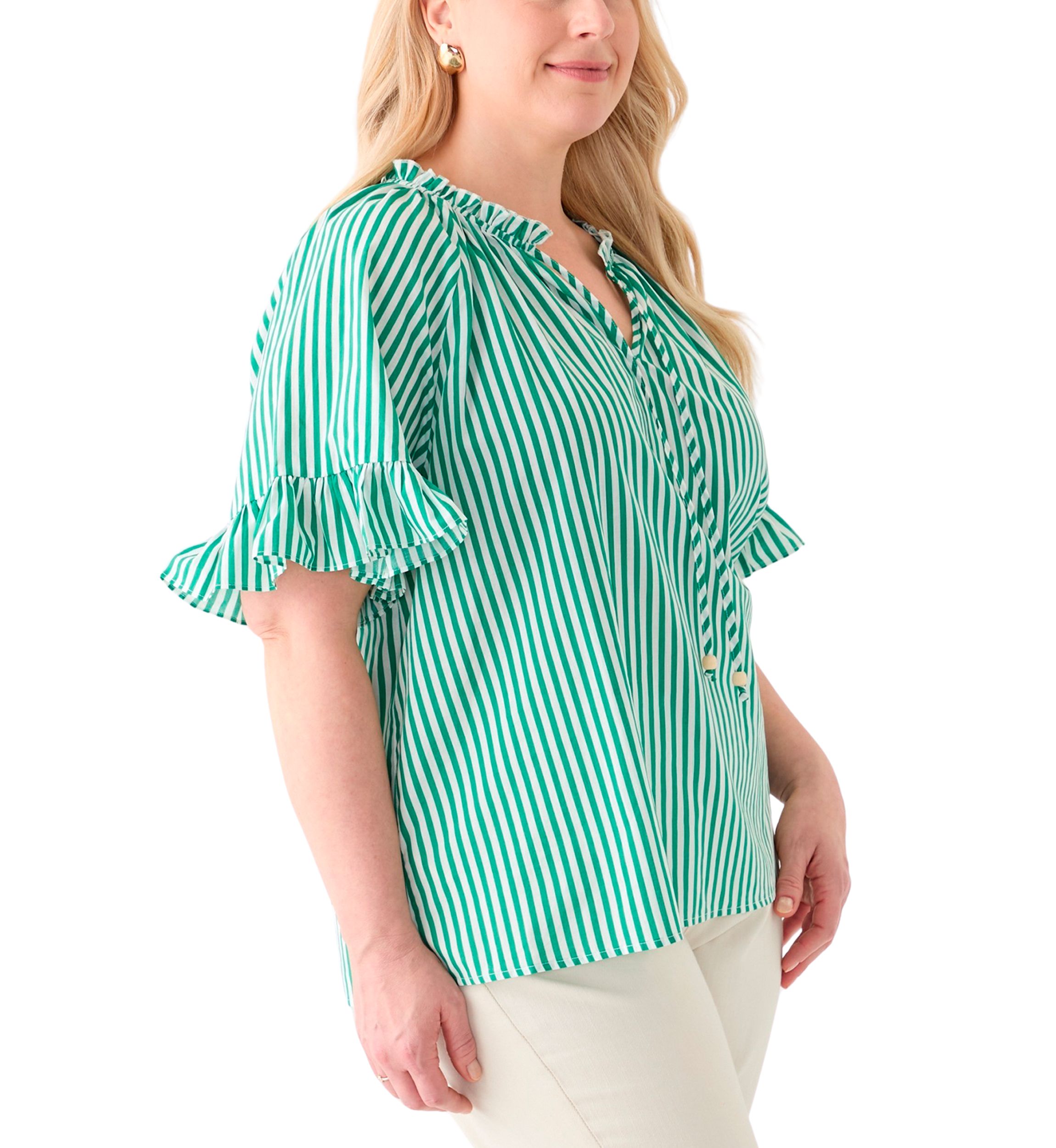 Plus Size Short Raglan Sleeve Peasant Woven Blouse