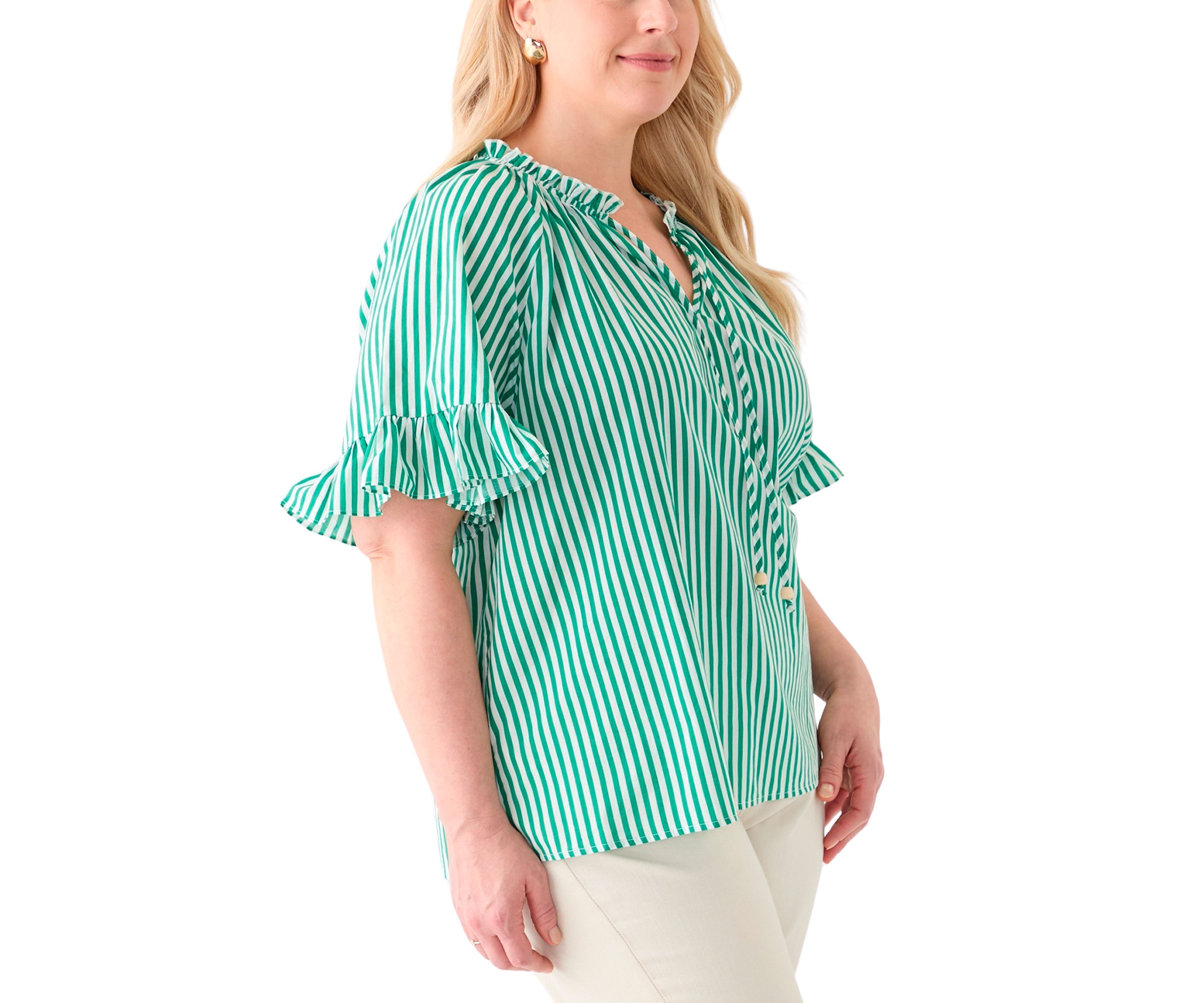 Plus Size Short Raglan Sleeve Peasant Woven Blouse