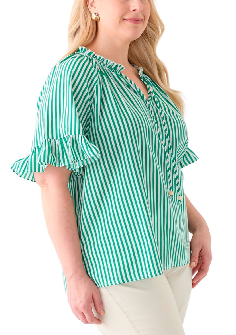 Plus Size Short Raglan Sleeve Peasant Woven Blouse