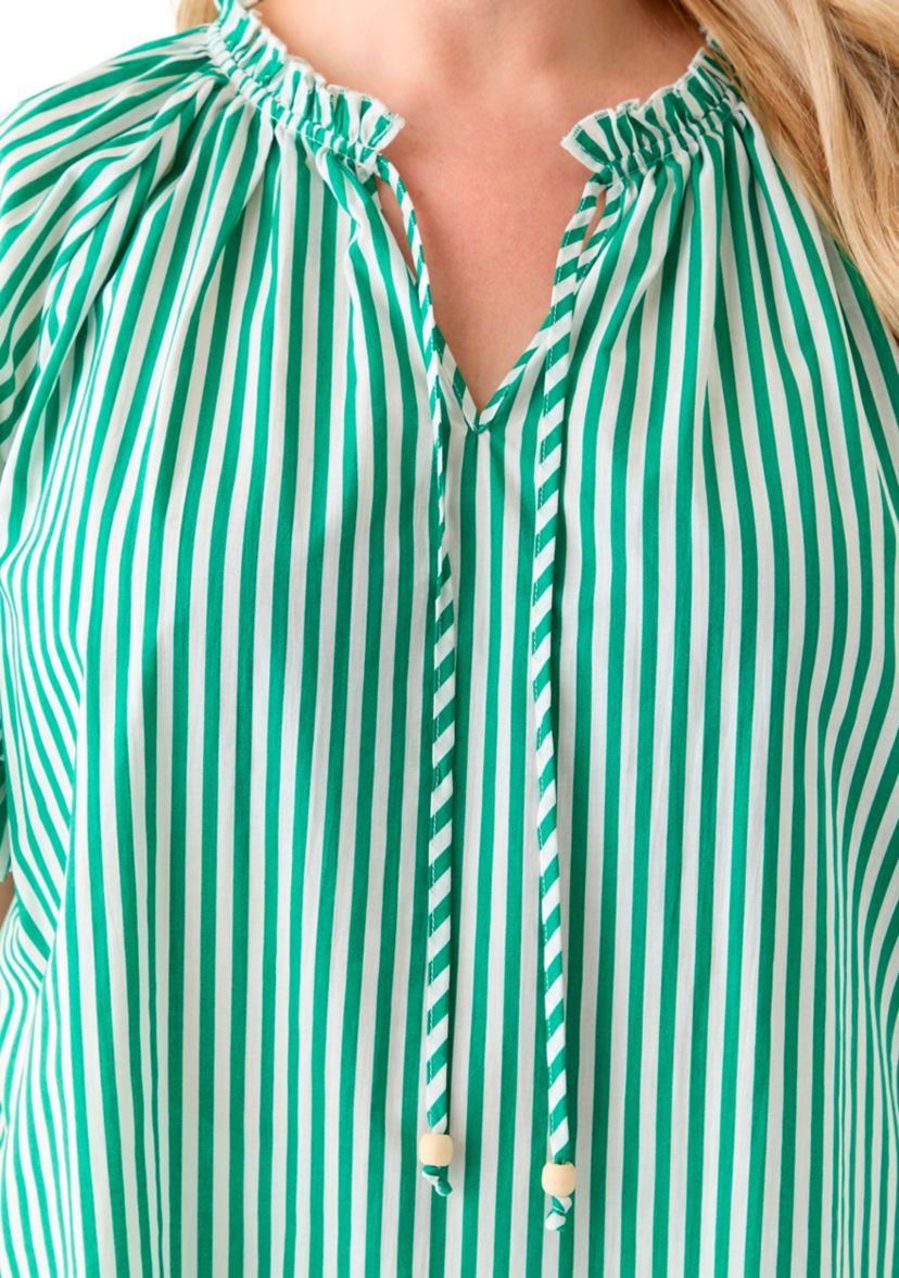 Plus Size Short Raglan Sleeve Peasant Woven Blouse