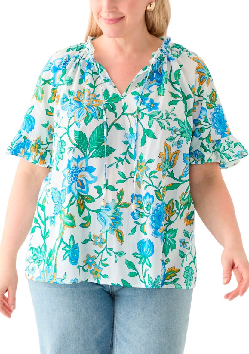 Short Sleeve Raglan Peasant Woven Blouse