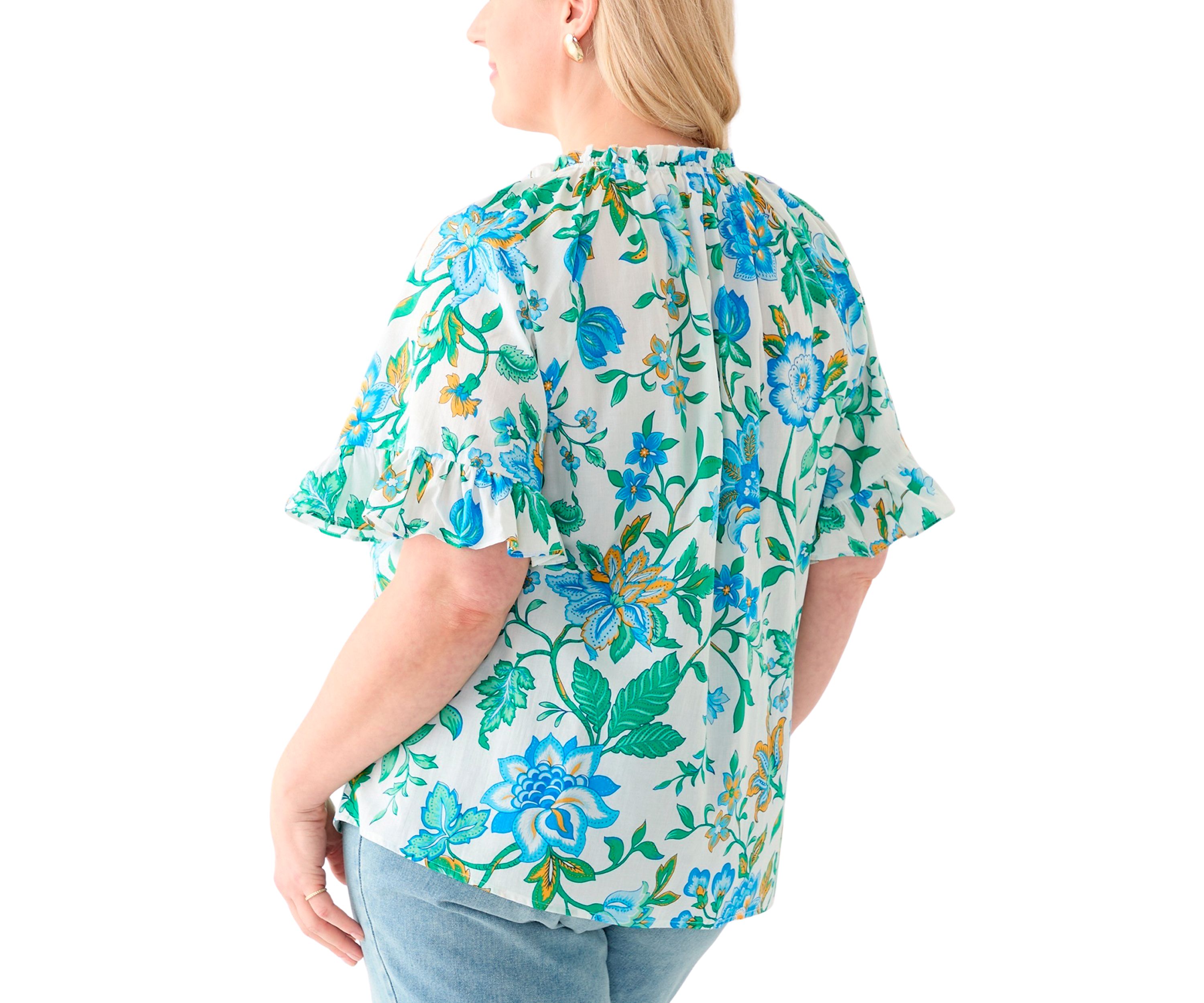 Short Sleeve Raglan Peasant Woven Blouse