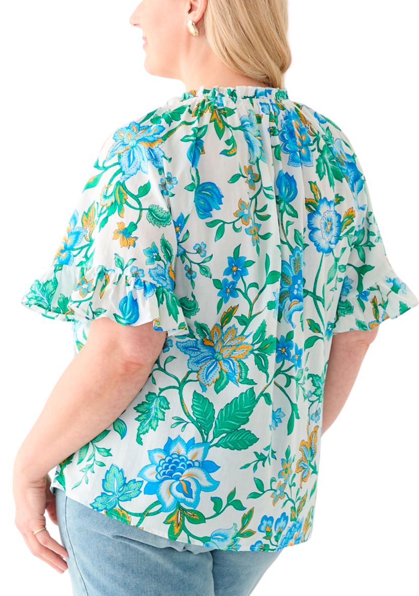 Short Sleeve Raglan Peasant Woven Blouse