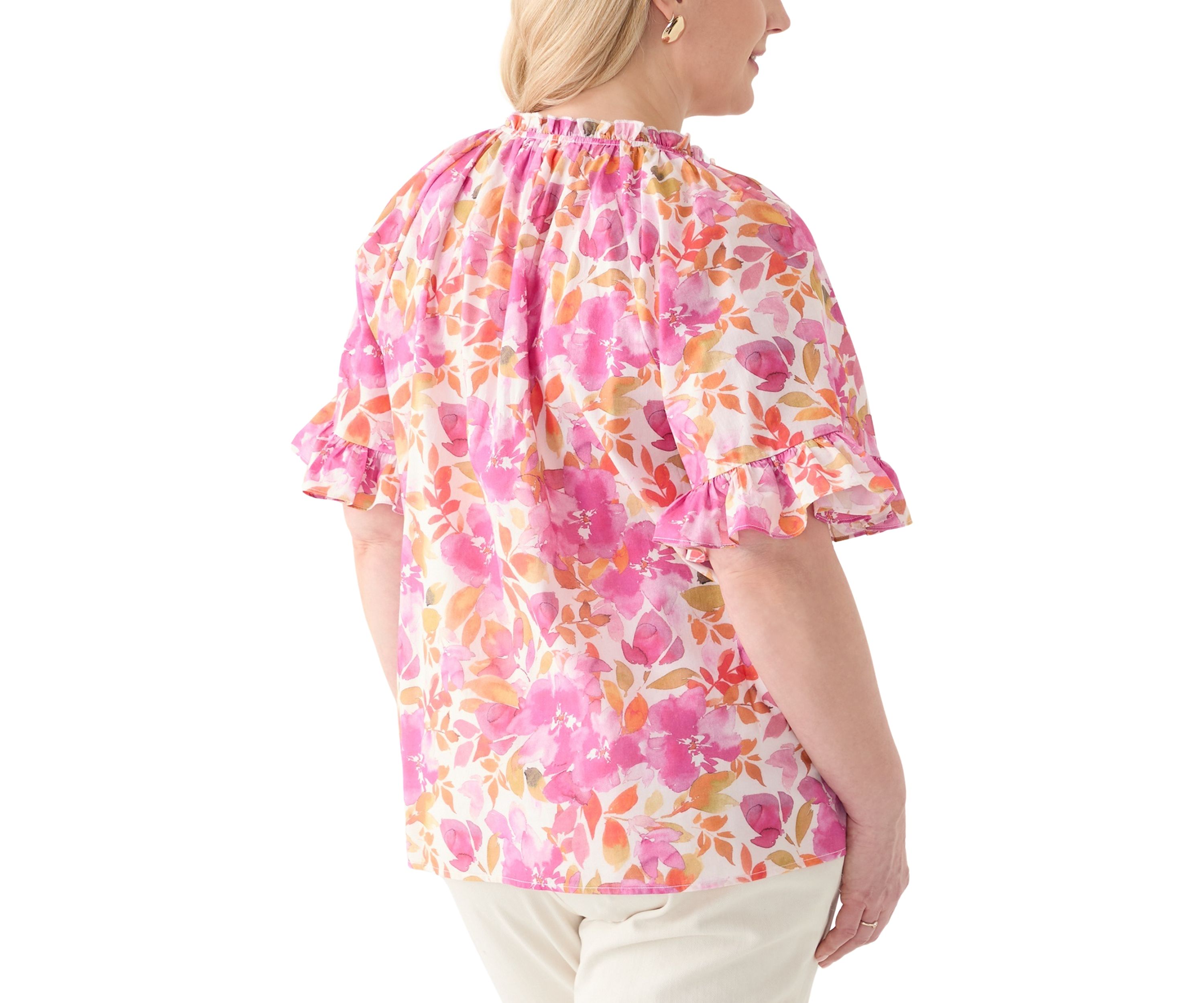 Plus Size Short Sleeve Raglan Peasant Woven Blouse 