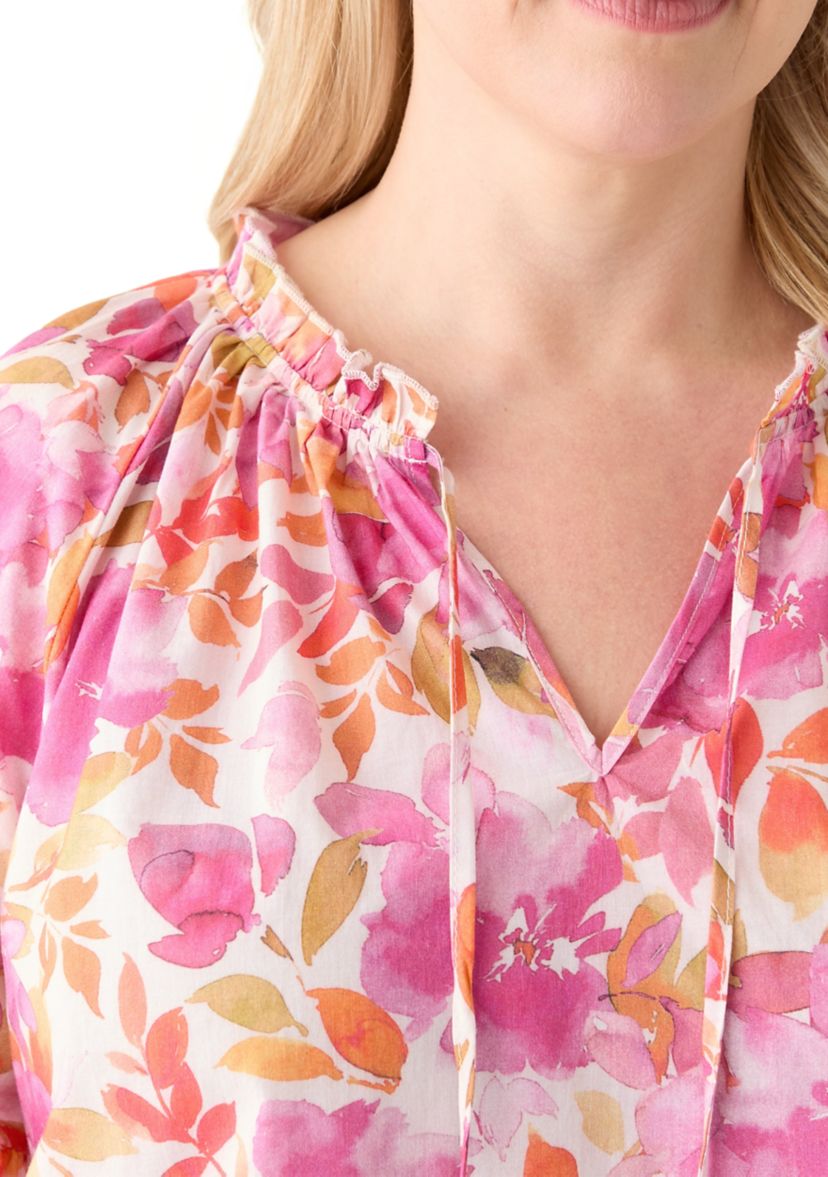 Plus Size Short Sleeve Raglan Peasant Woven Blouse 