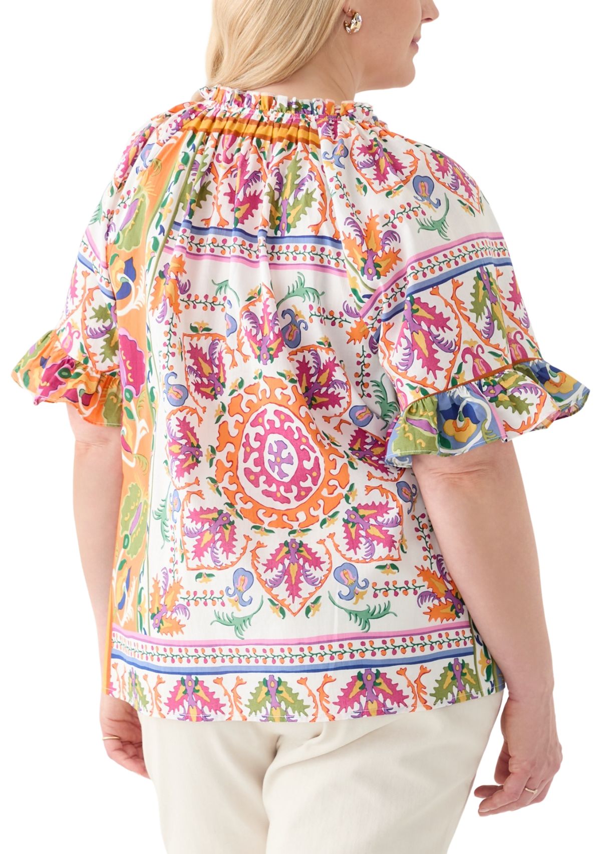 Plus Size Short Sleeve Raglan Peasant Woven Blouse 
