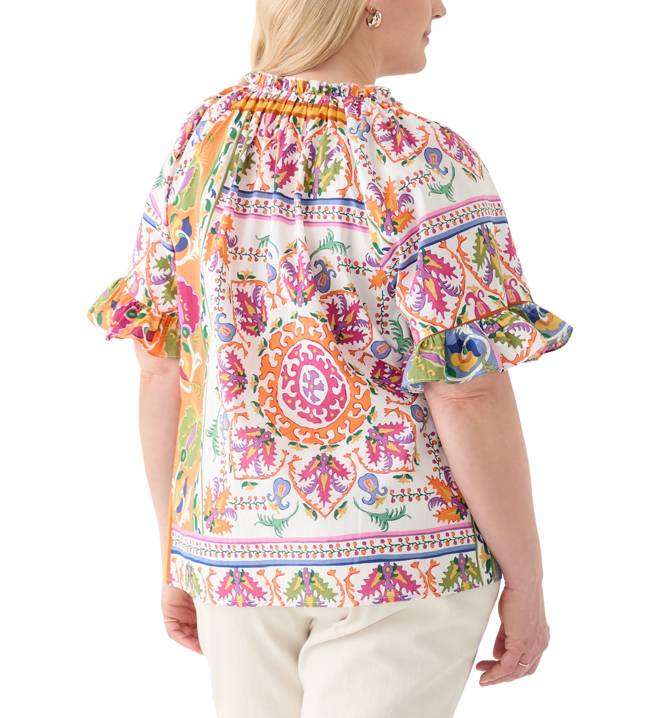 Plus Size Short Sleeve Raglan Peasant Woven Blouse 