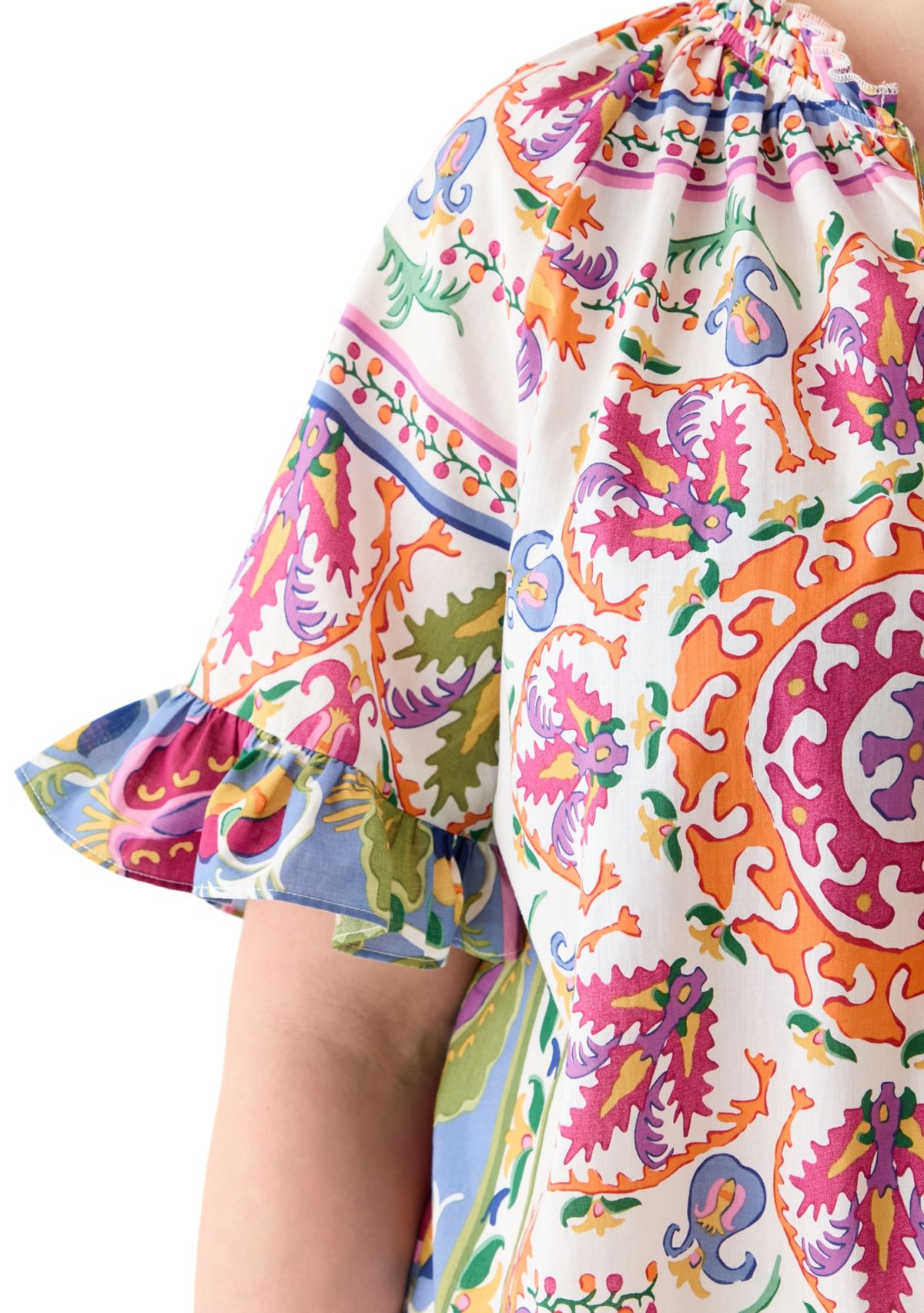 Plus Size Short Sleeve Raglan Peasant Woven Blouse 