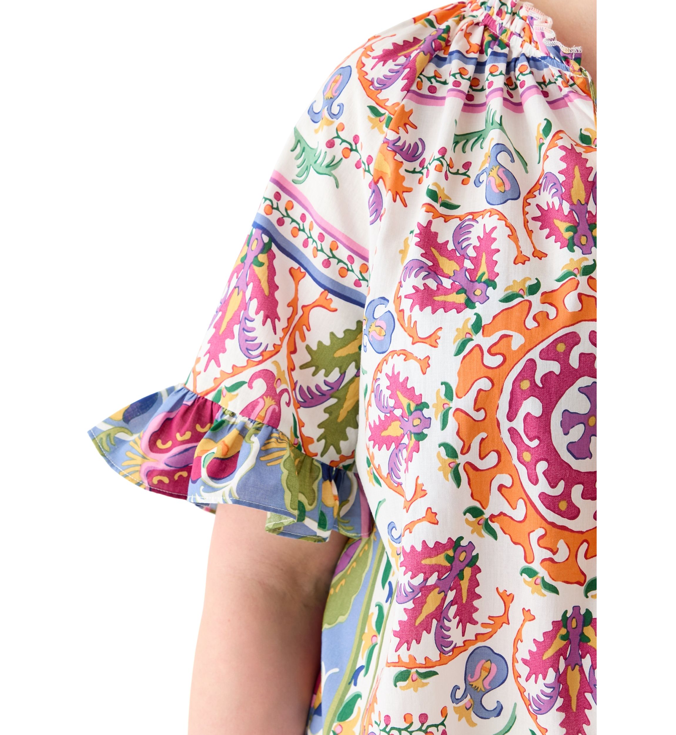 Plus Size Short Sleeve Raglan Peasant Woven Blouse 