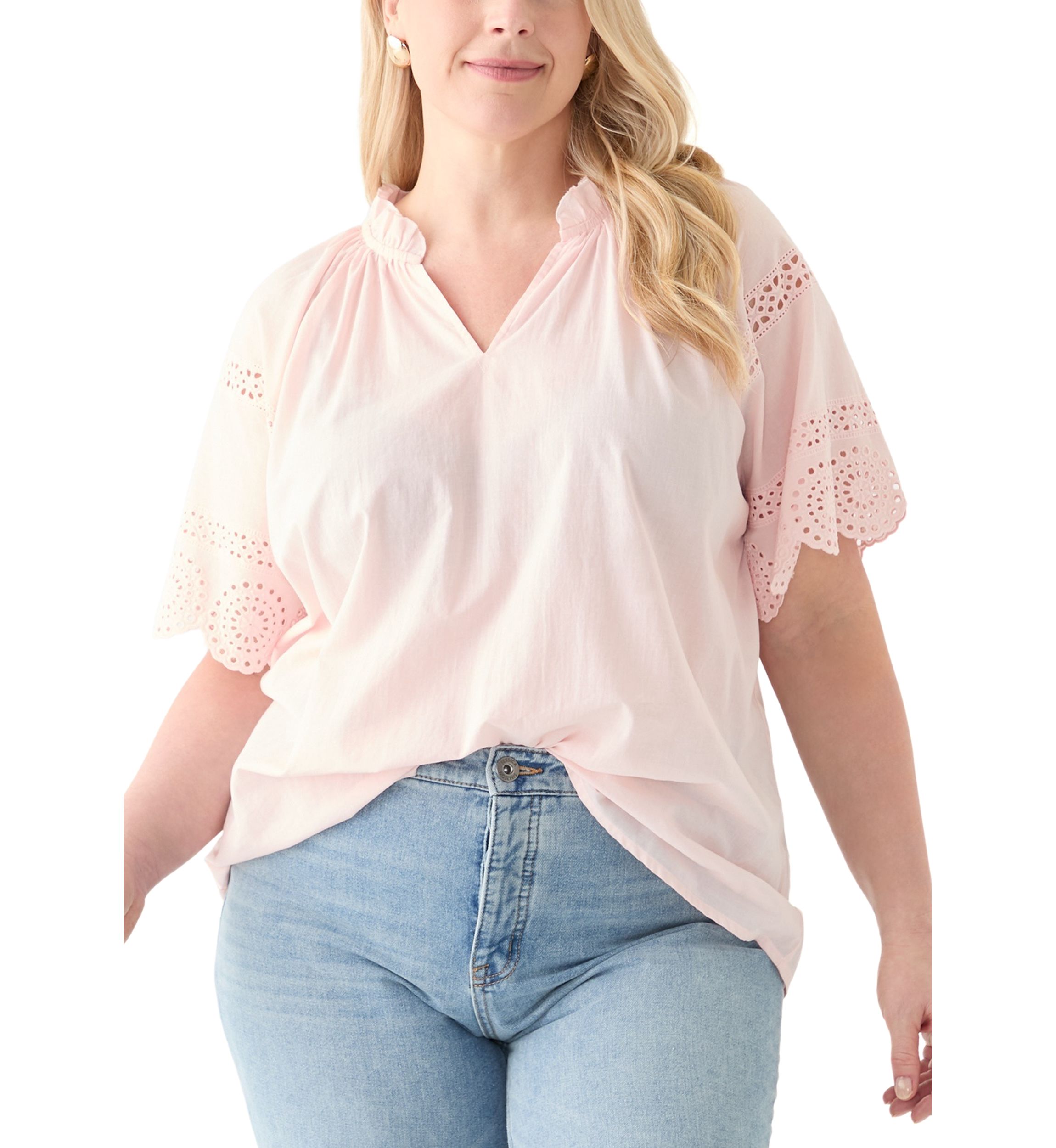 Plus Size Eyelet Flutter Sleeve Woven Blouse