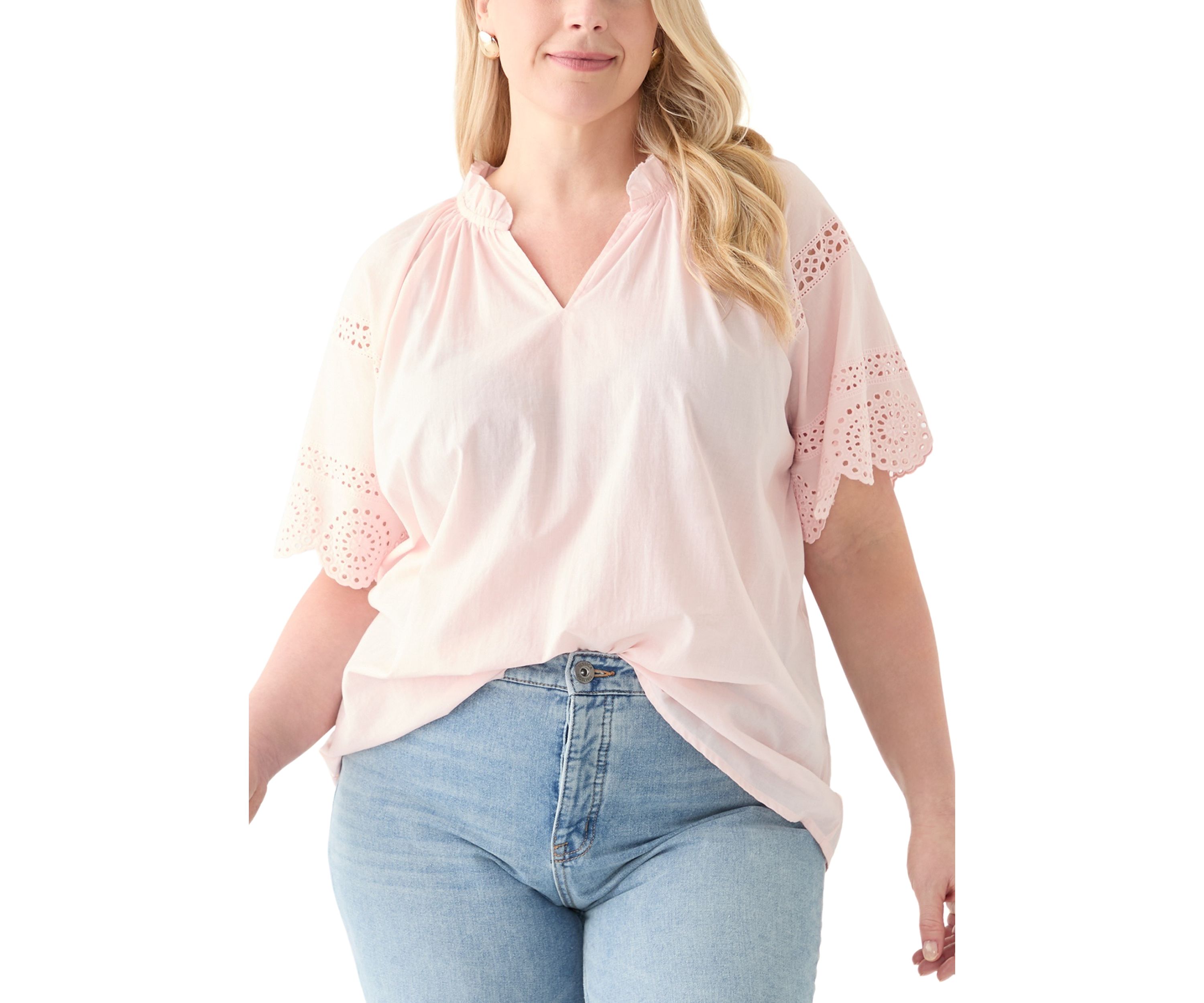 Plus Size Eyelet Flutter Sleeve Woven Blouse