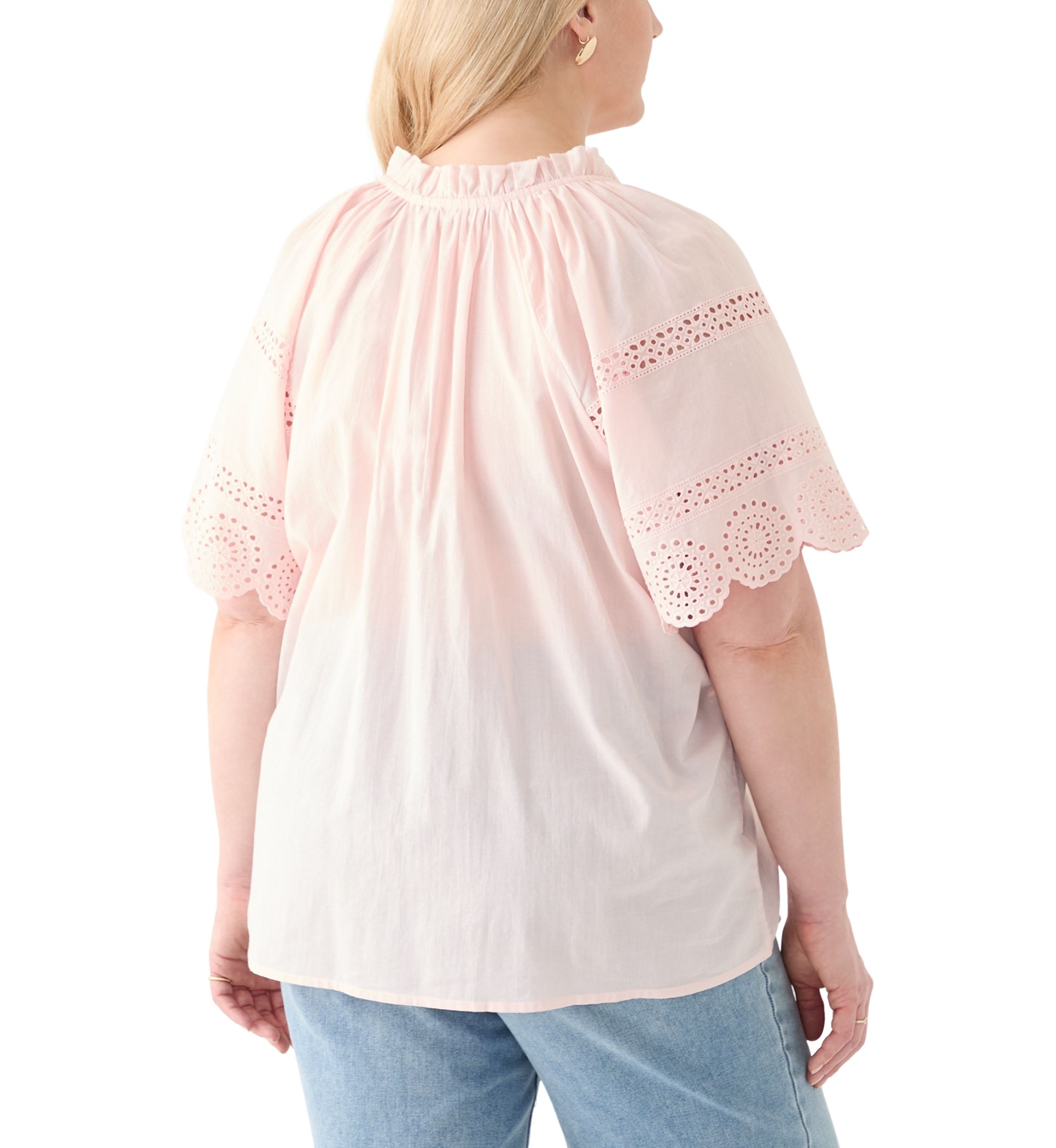 Plus Size Eyelet Flutter Sleeve Woven Blouse