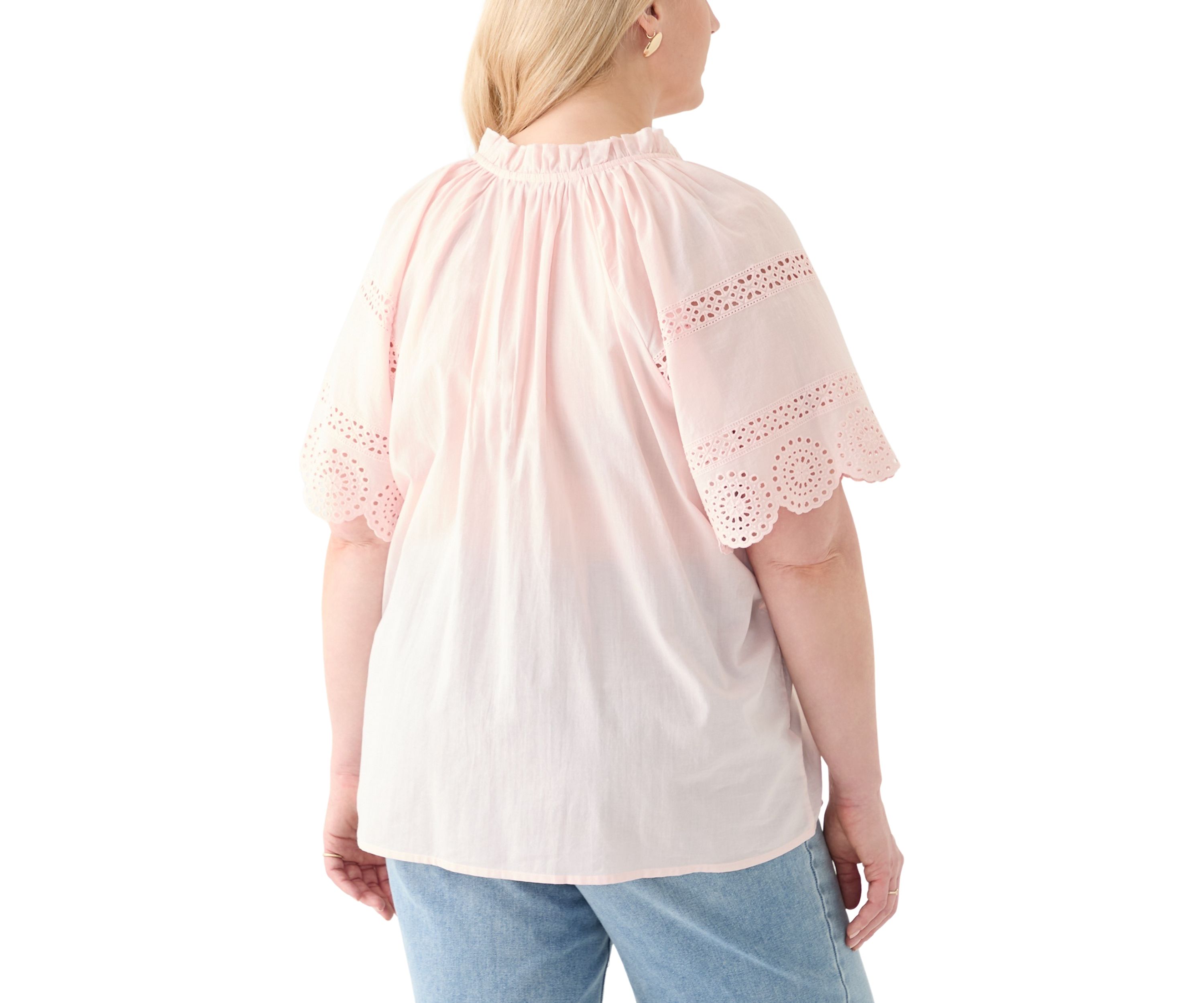 Plus Size Eyelet Flutter Sleeve Woven Blouse
