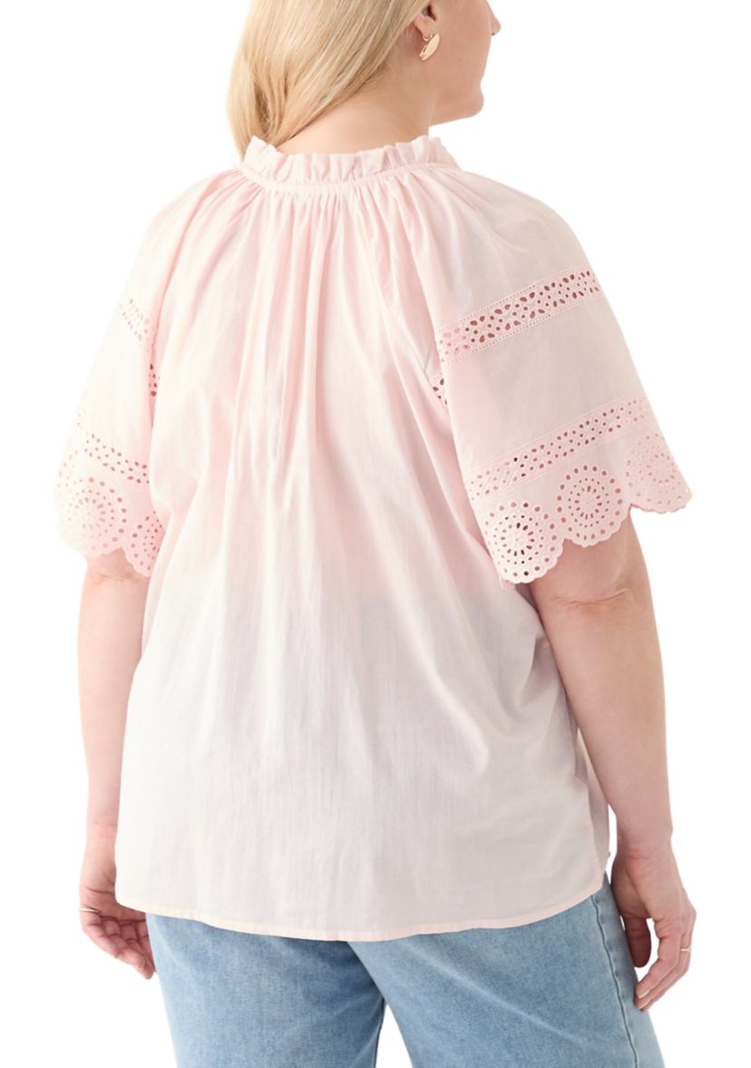 Plus Size Eyelet Flutter Sleeve Woven Blouse