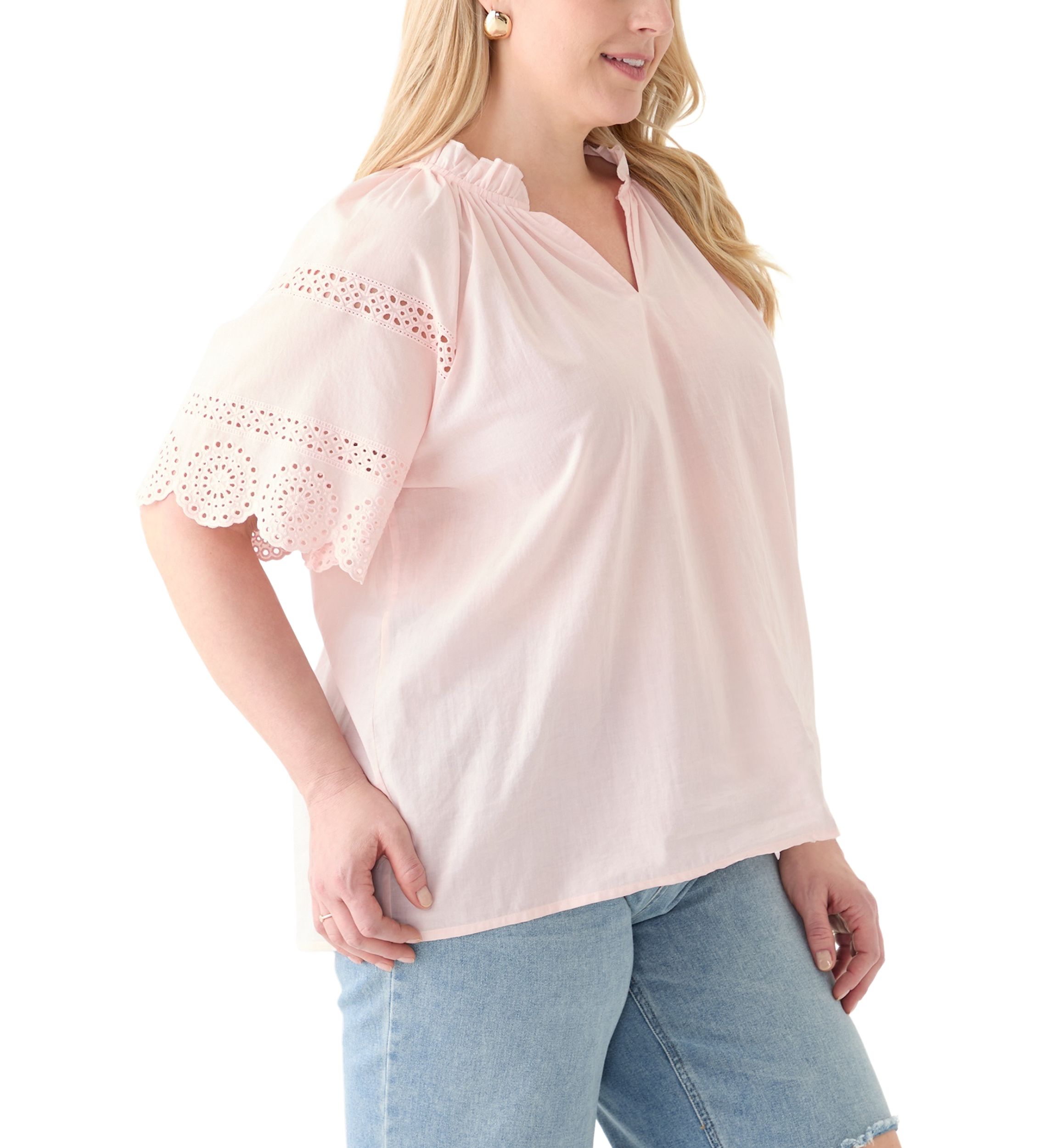 Plus Size Eyelet Flutter Sleeve Woven Blouse