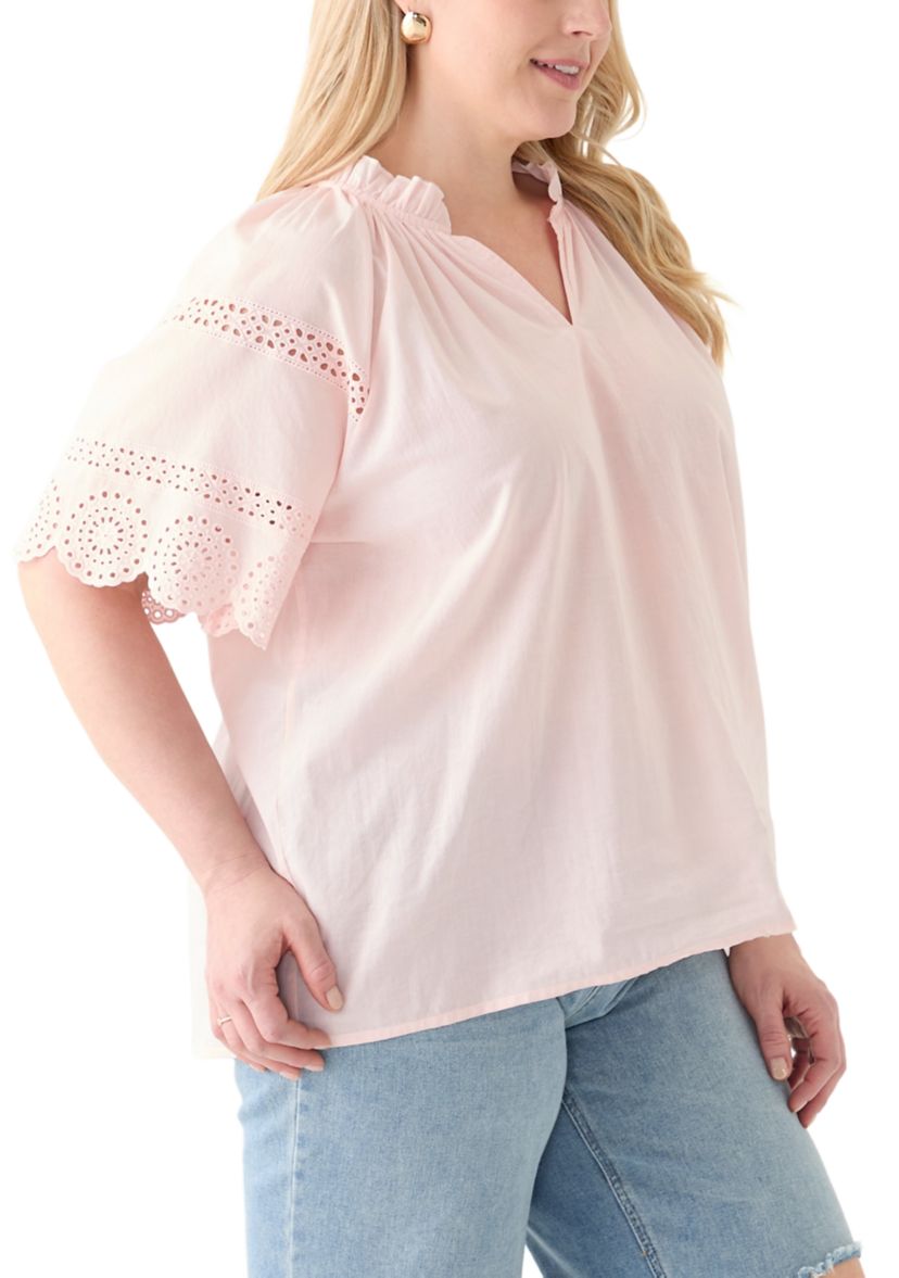 Plus Size Eyelet Flutter Sleeve Woven Blouse