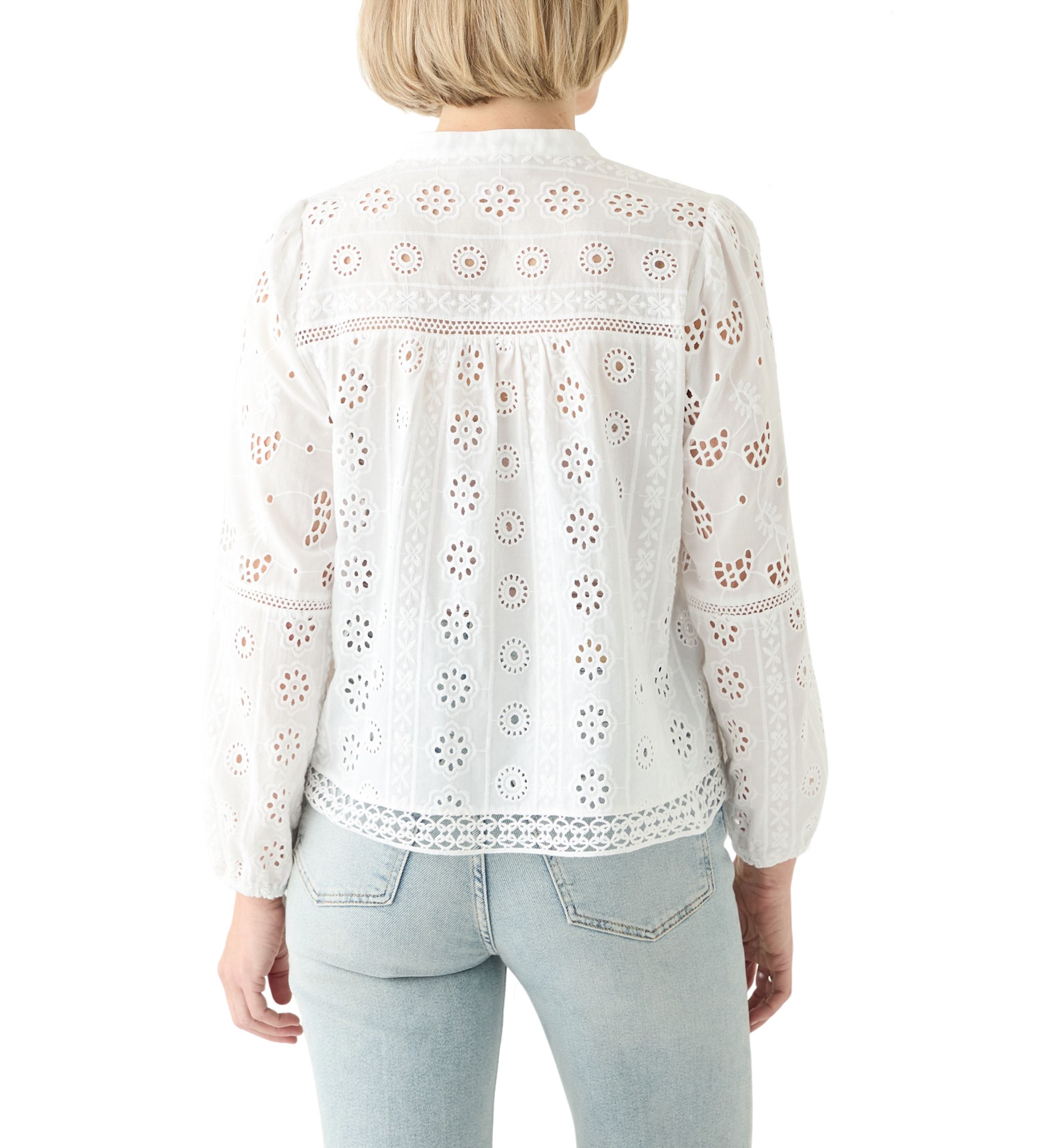Womens Button Front Eyelet Lace Top